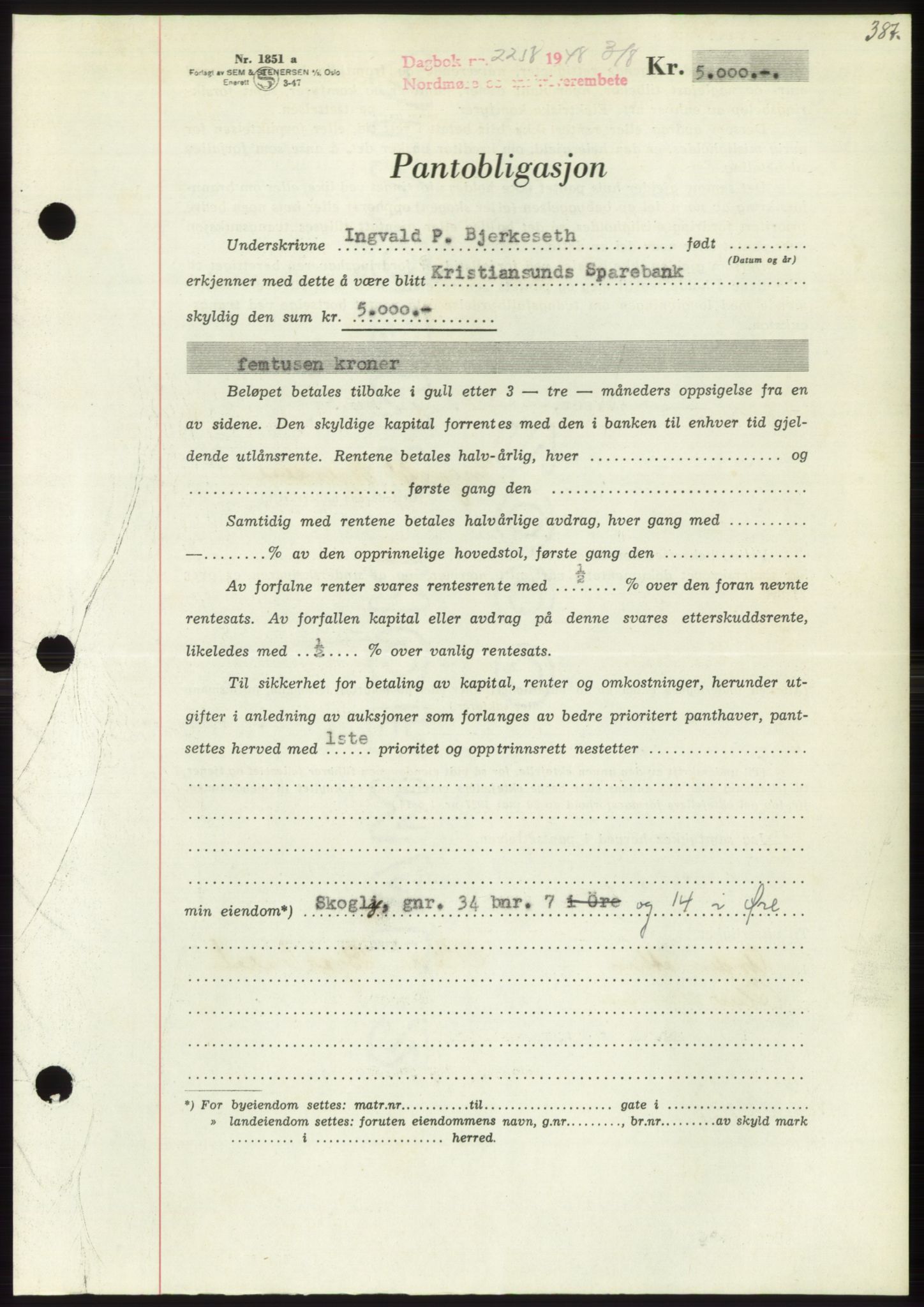 Nordmøre sorenskriveri, AV/SAT-A-4132/1/2/2Ca: Mortgage book no. B99, 1948-1948, Diary no: : 2258/1948