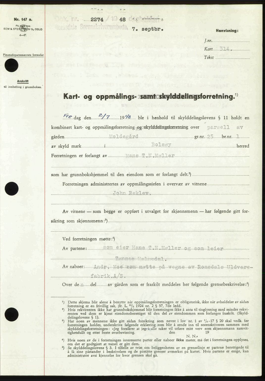 Romsdal sorenskriveri, AV/SAT-A-4149/1/2/2C: Mortgage book no. A27, 1948-1948, Diary no: : 2274/1948