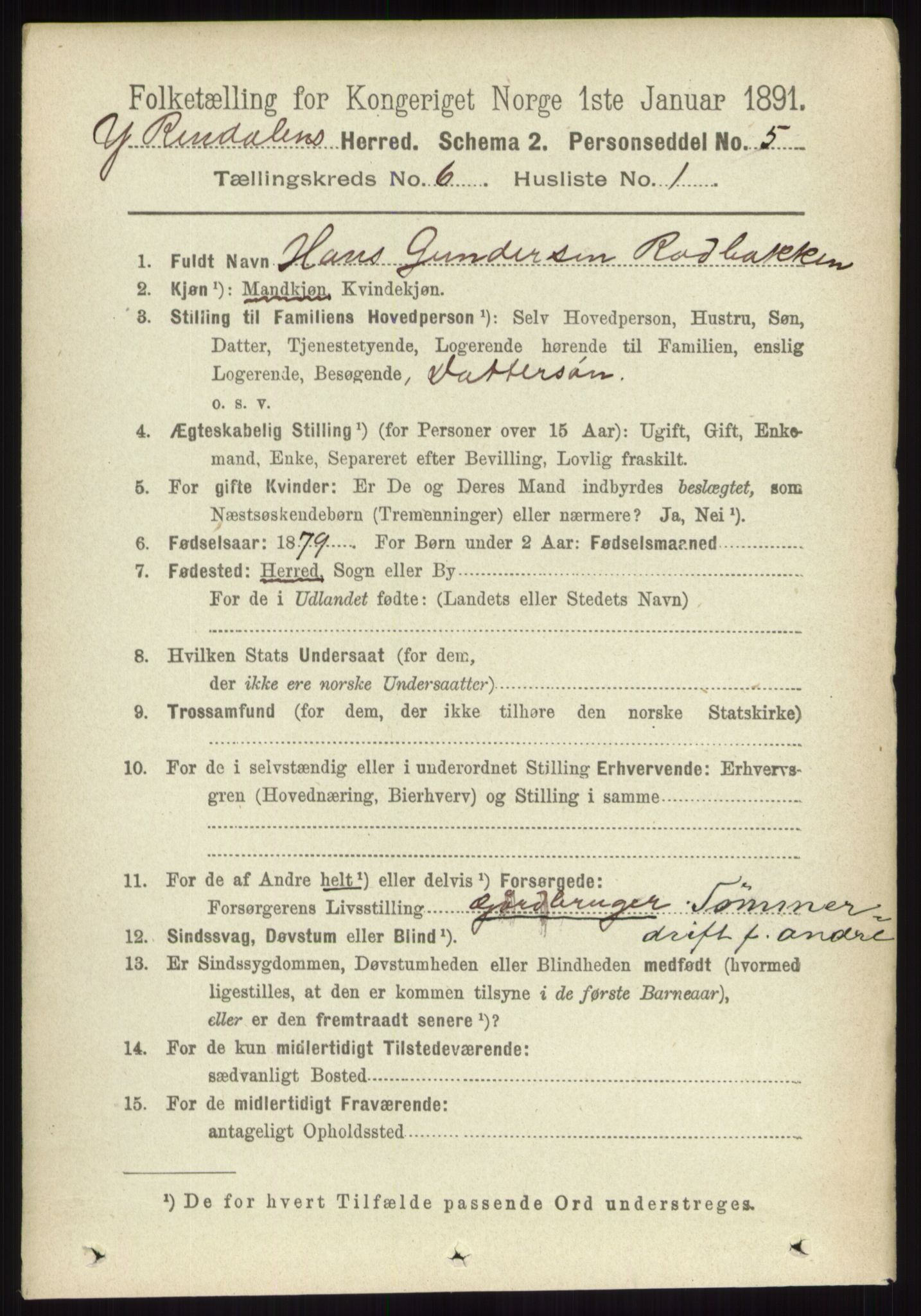 RA, 1891 census for 0432 Ytre Rendal, 1891, p. 1682