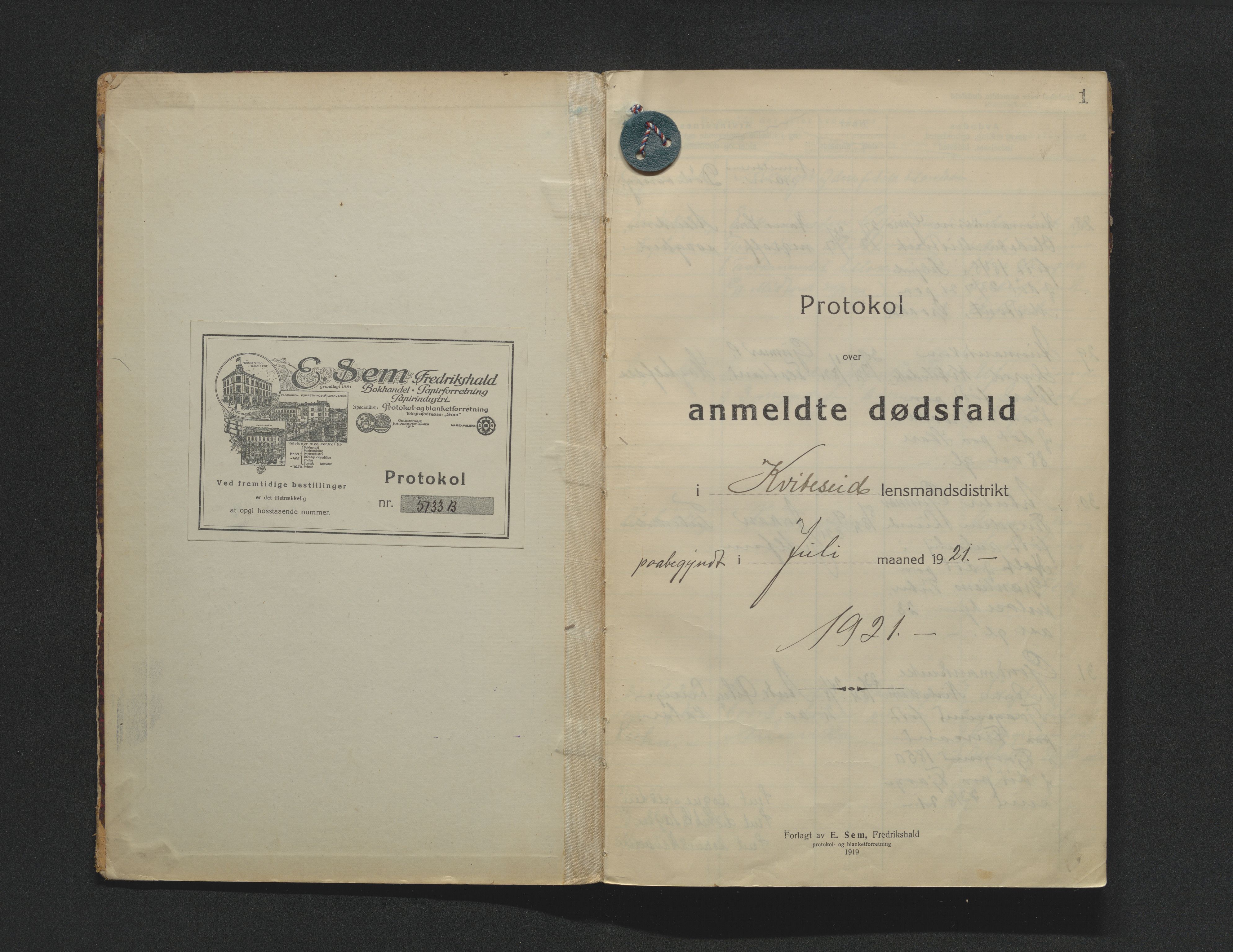 Kviteseid lensmannskontor, SAKO/A-562/H/Hc/L0002: Dødsfallprotokoller, 1921-1932, p. 1