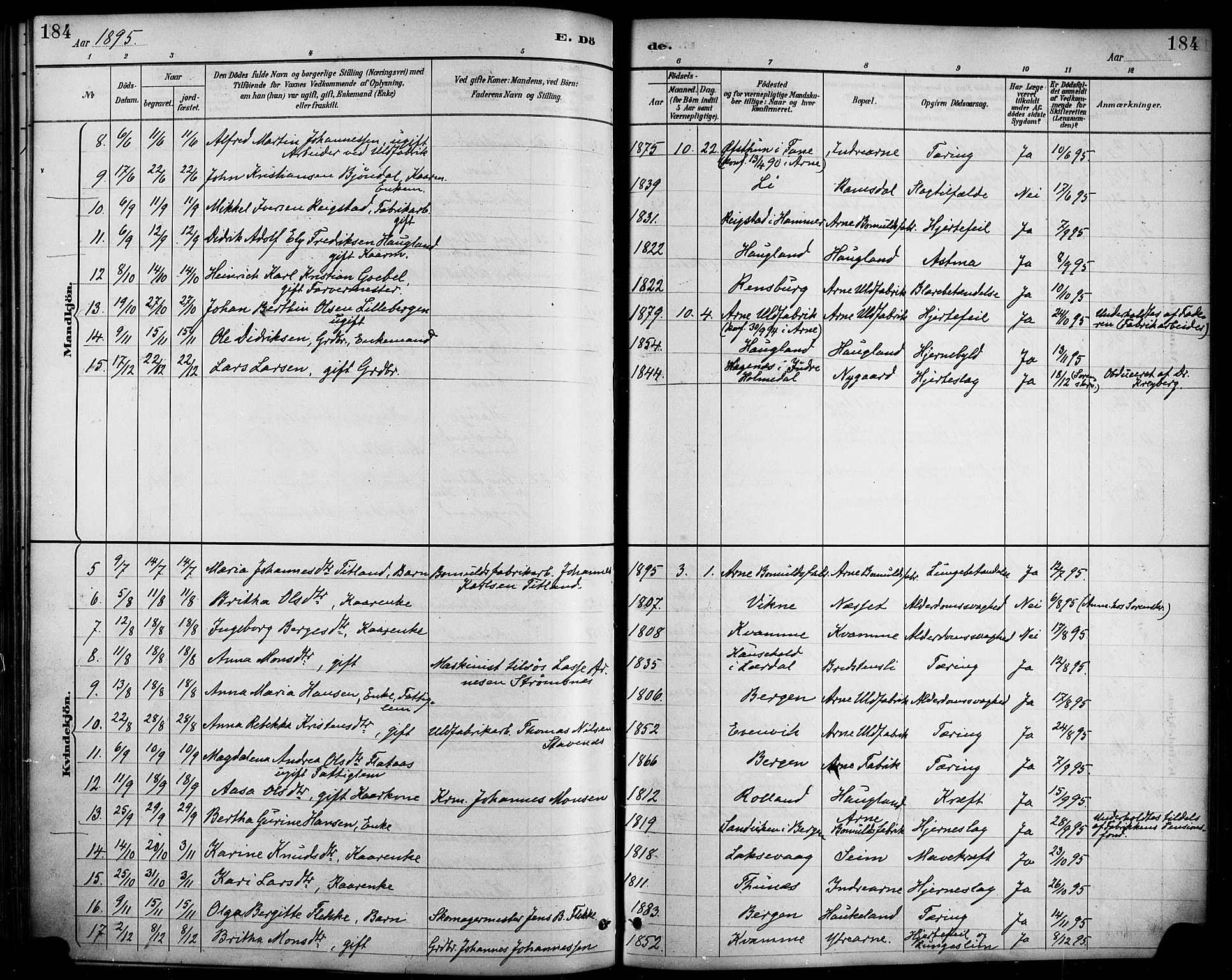 Haus sokneprestembete, AV/SAB-A-75601/H/Haa/Haad/L0001: Parish register (official) no. D 1, 1887-1898, p. 184