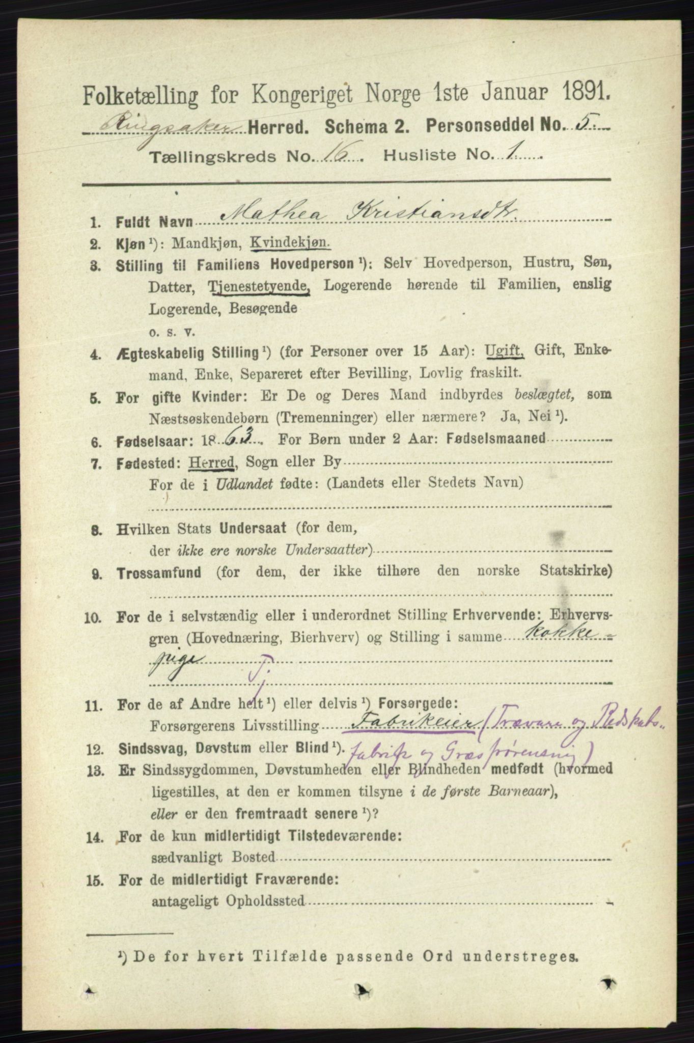 RA, 1891 census for 0412 Ringsaker, 1891, p. 9087