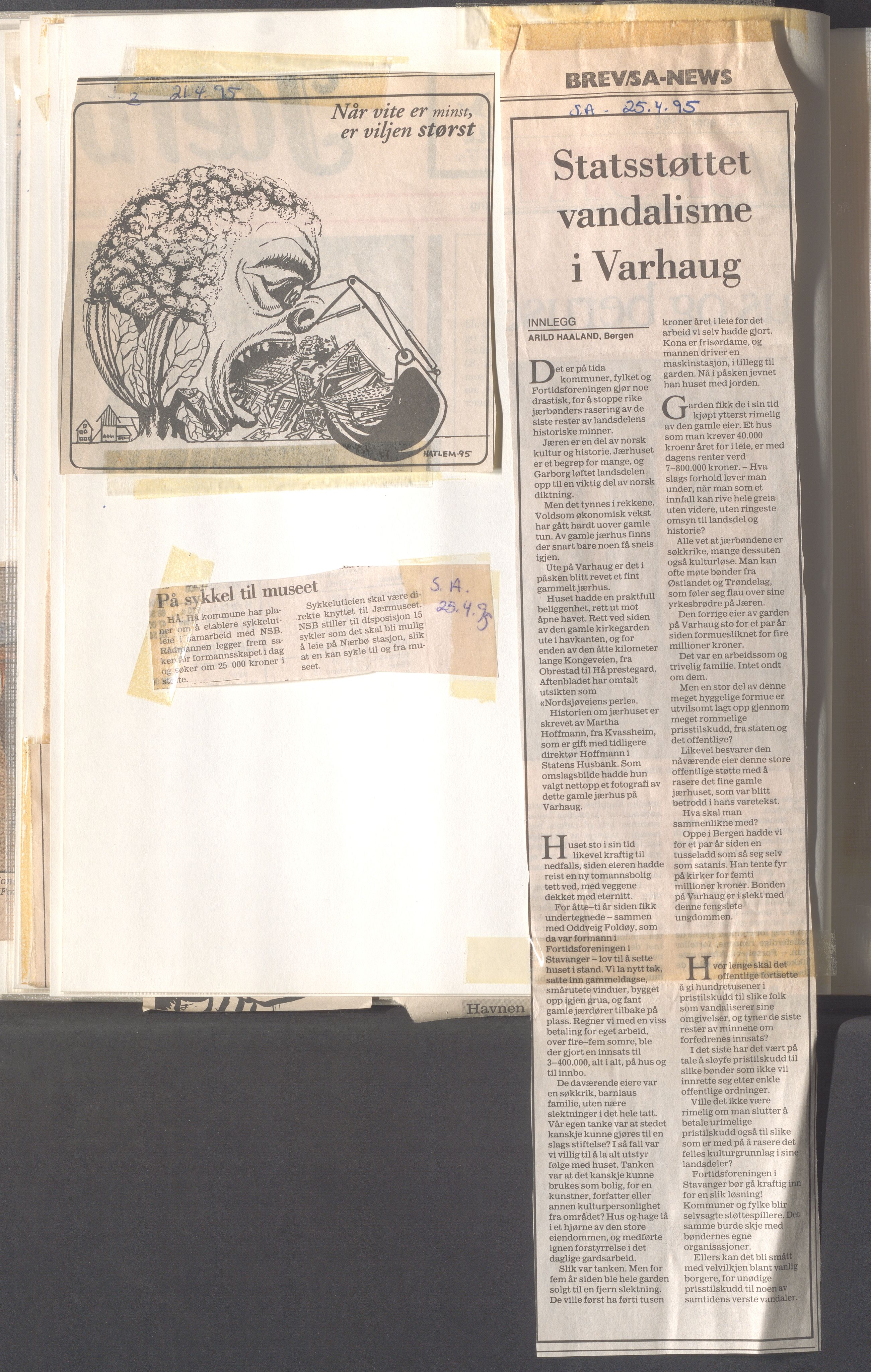 Hå kommune - Kulturetaten, IKAR/A-304/Ub/Ubc/L0009: Avisutklipp - Diverse, 1995