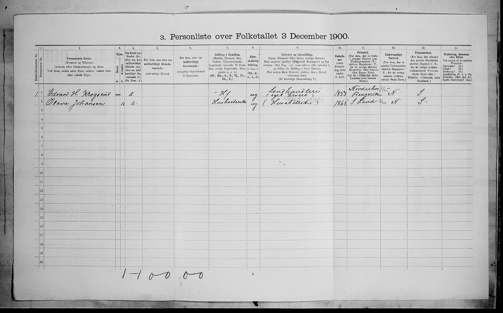 SAH, 1900 census for Vestre Toten, 1900, p. 758