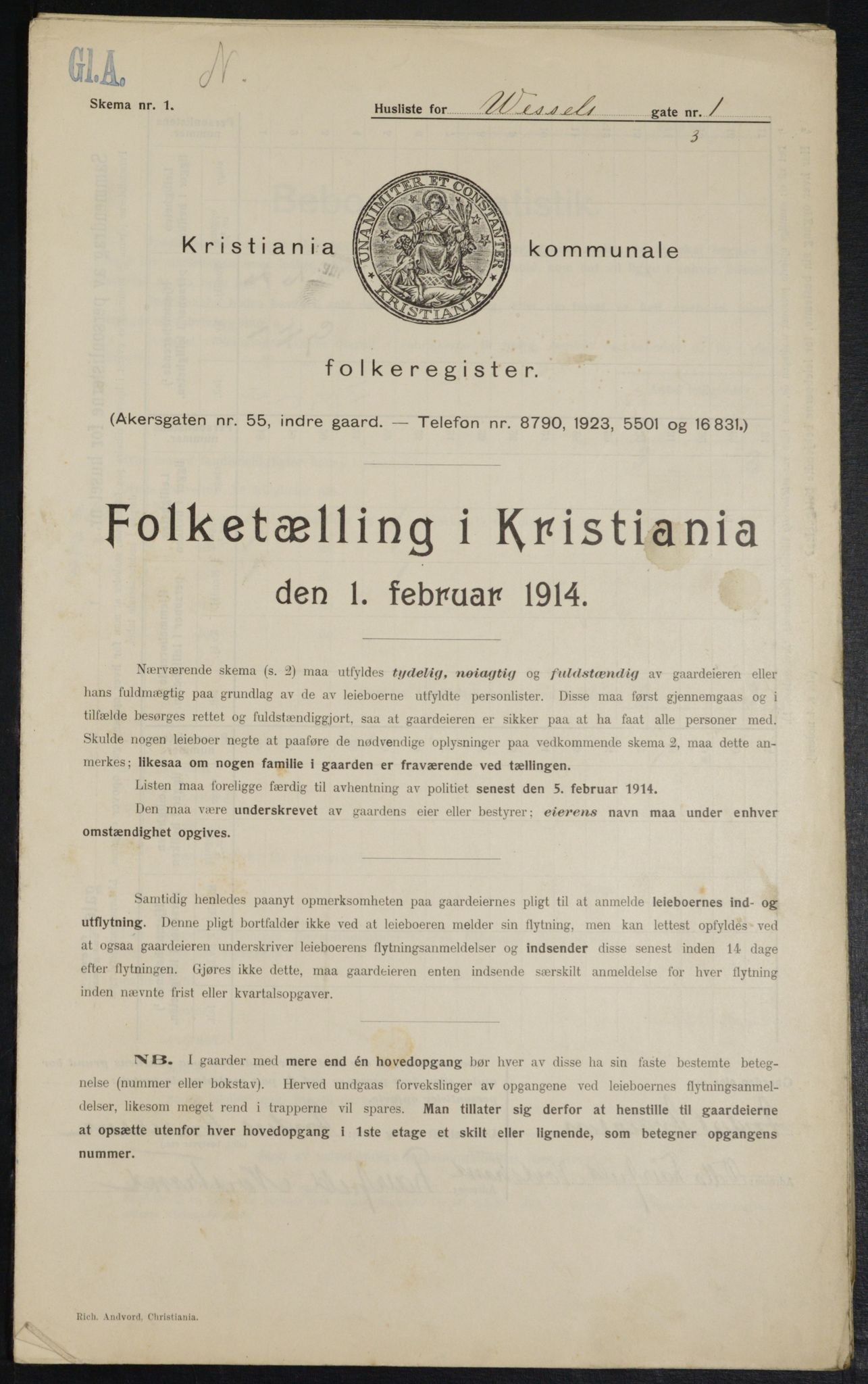 OBA, Municipal Census 1914 for Kristiania, 1914, p. 128916