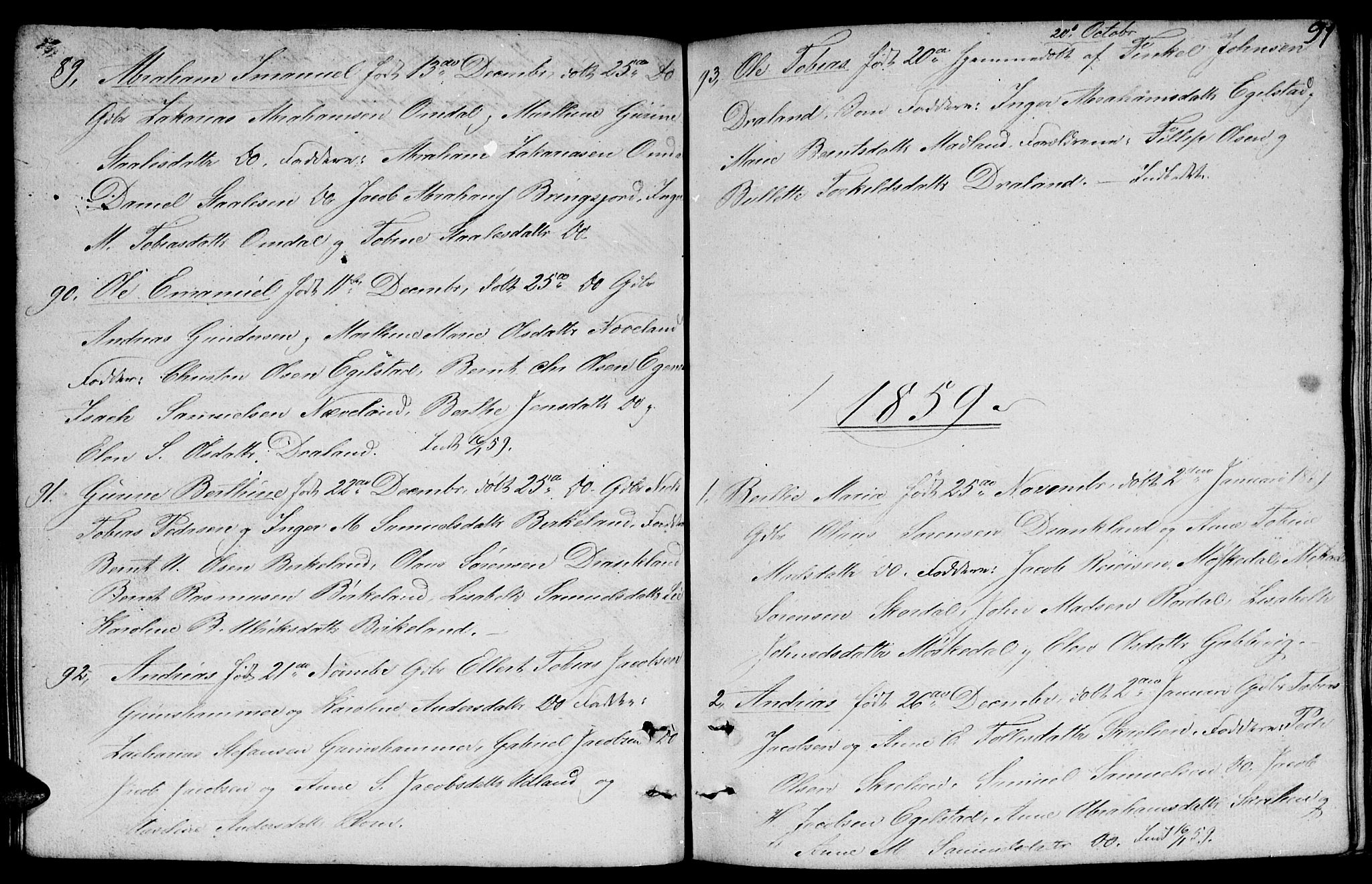 Lyngdal sokneprestkontor, AV/SAK-1111-0029/F/Fb/Fbc/L0002: Parish register (copy) no. B 2, 1849-1864, p. 91