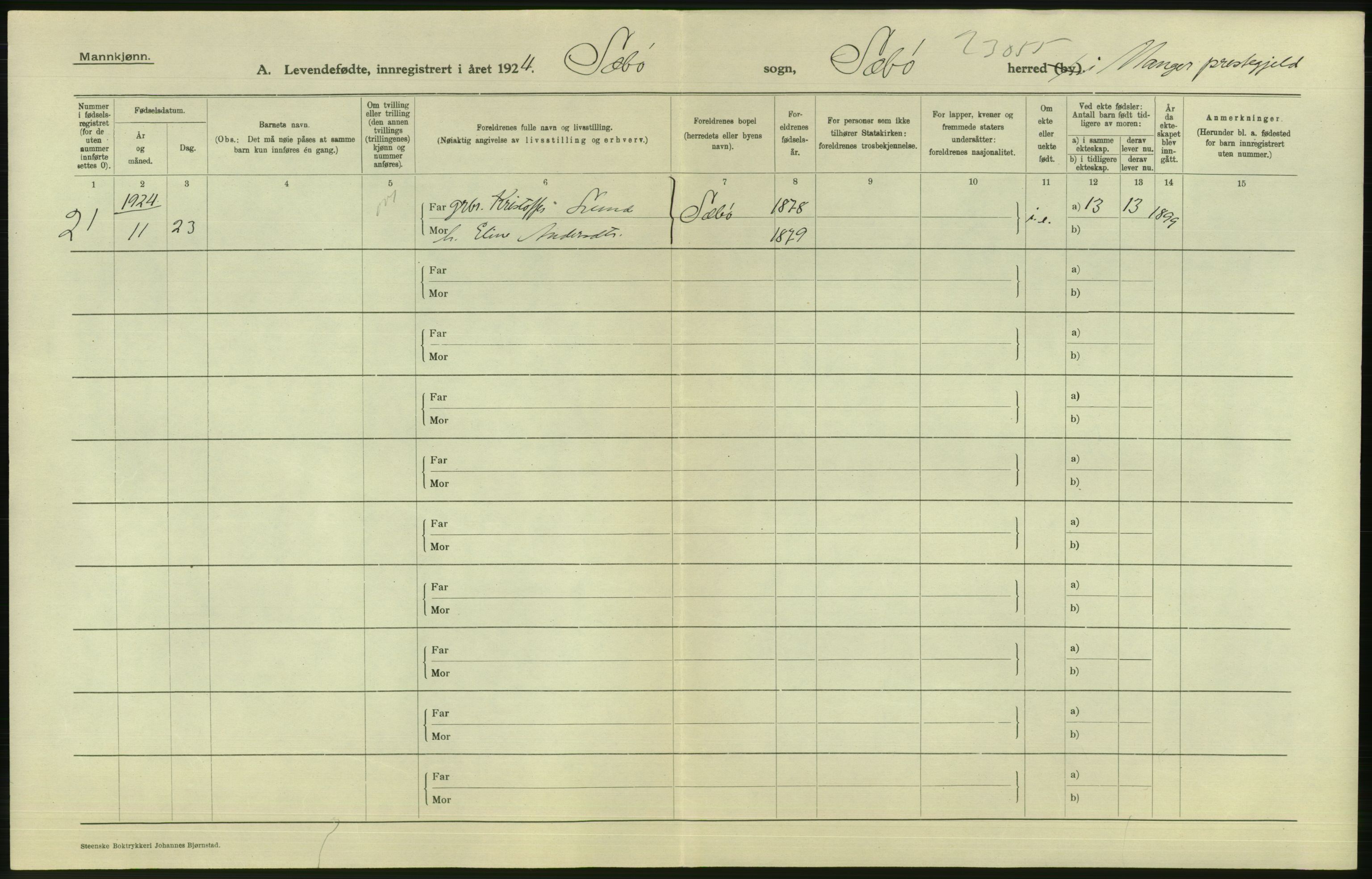 Statistisk sentralbyrå, Sosiodemografiske emner, Befolkning, AV/RA-S-2228/D/Df/Dfc/Dfcd/L0025: Hordaland fylke: Levendefødte menn og kvinner. Bygder., 1924, p. 6