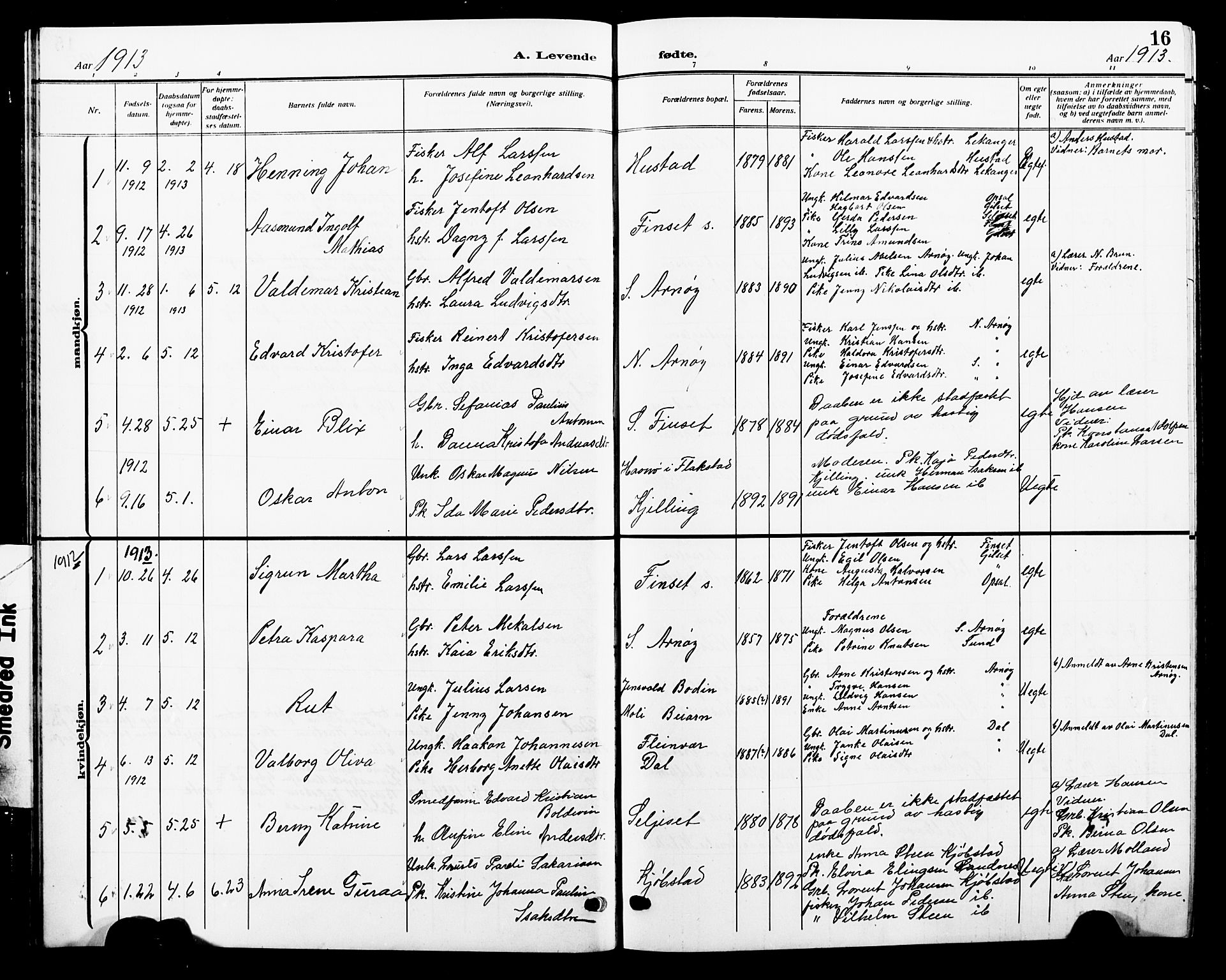 Ministerialprotokoller, klokkerbøker og fødselsregistre - Nordland, AV/SAT-A-1459/805/L0110: Parish register (copy) no. 805C06, 1909-1924, p. 16