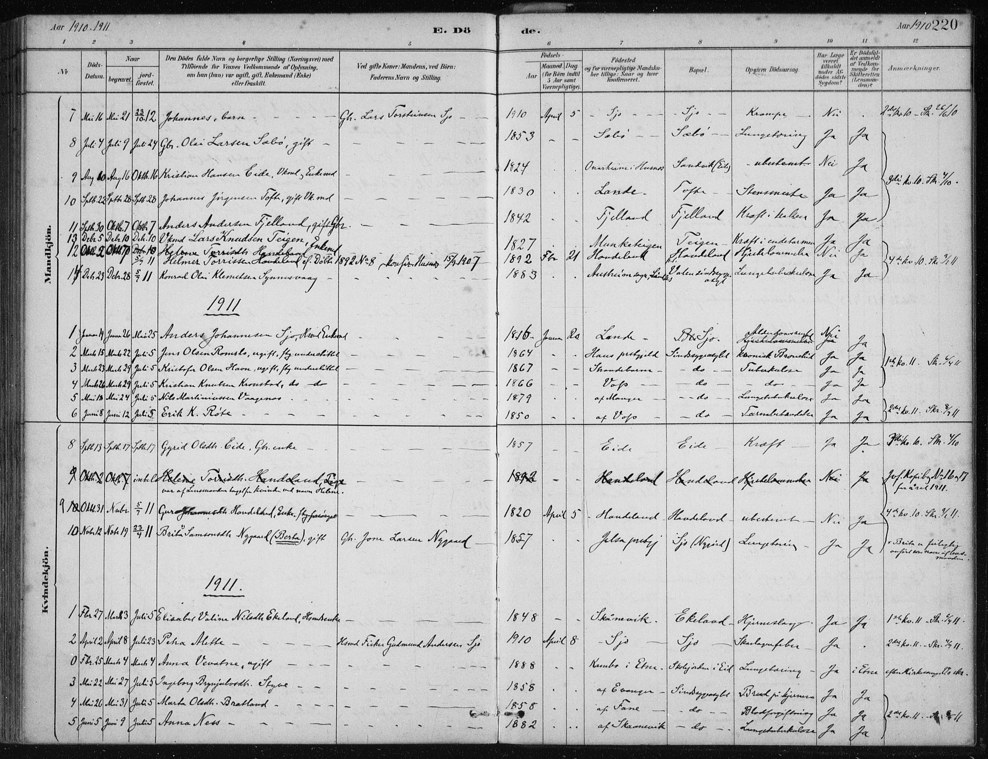 Fjelberg sokneprestembete, SAB/A-75201/H/Haa: Parish register (official) no. C  1, 1879-1918, p. 220