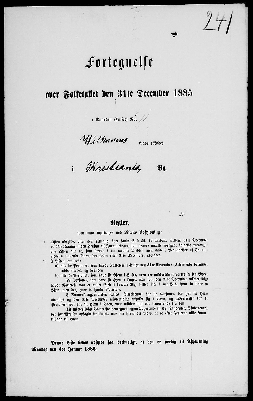 RA, 1885 census for 0301 Kristiania, 1885, p. 2187