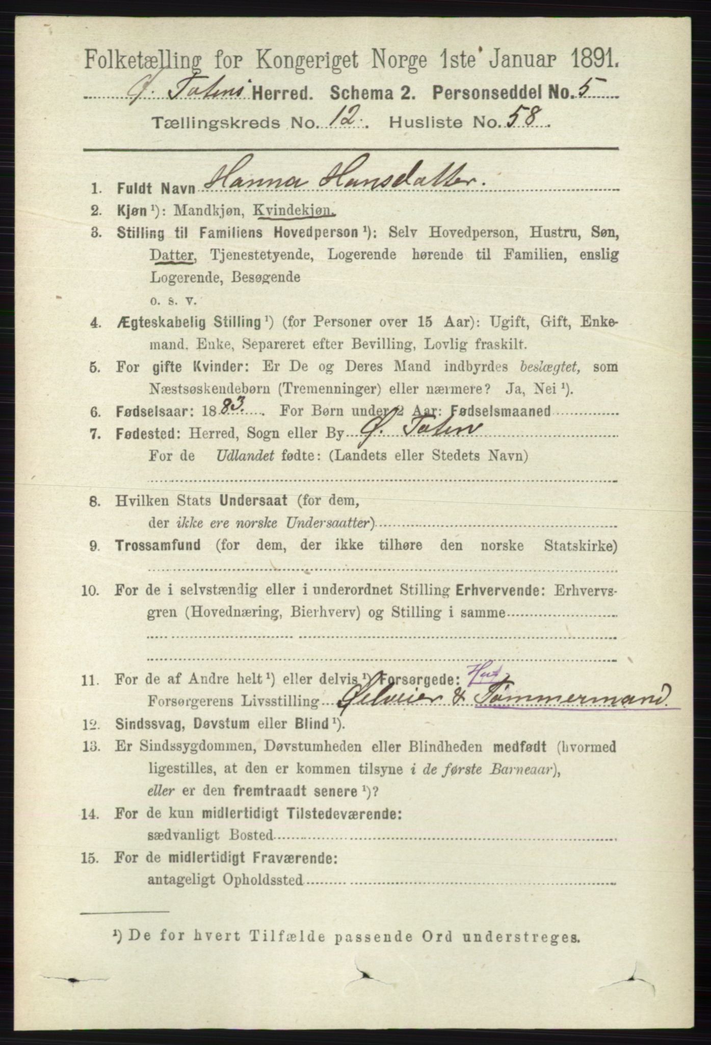 RA, 1891 census for 0528 Østre Toten, 1891, p. 8082