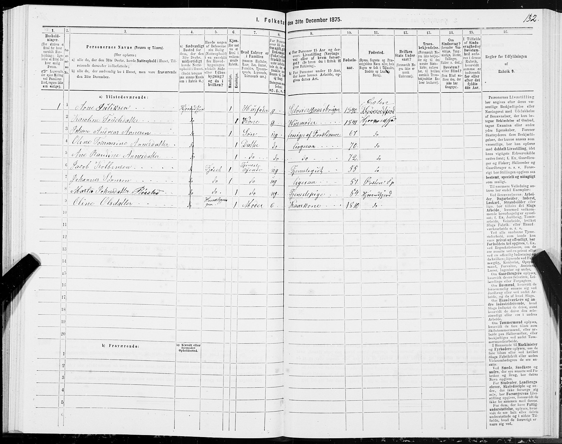 SAT, 1875 census for 1522P Hjørundfjord, 1875, p. 2132
