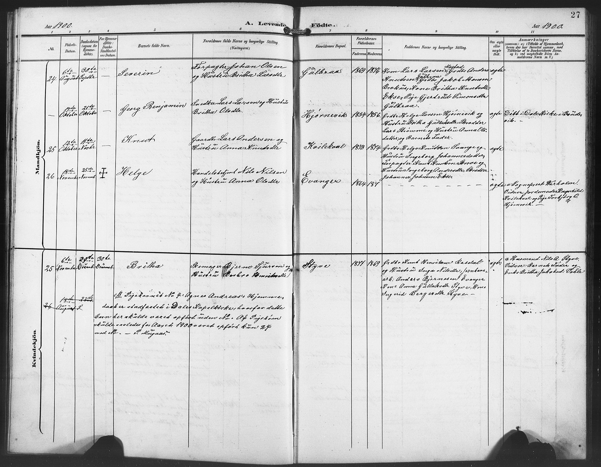 Evanger sokneprestembete, SAB/A-99924: Parish register (copy) no. A 5, 1897-1917, p. 27