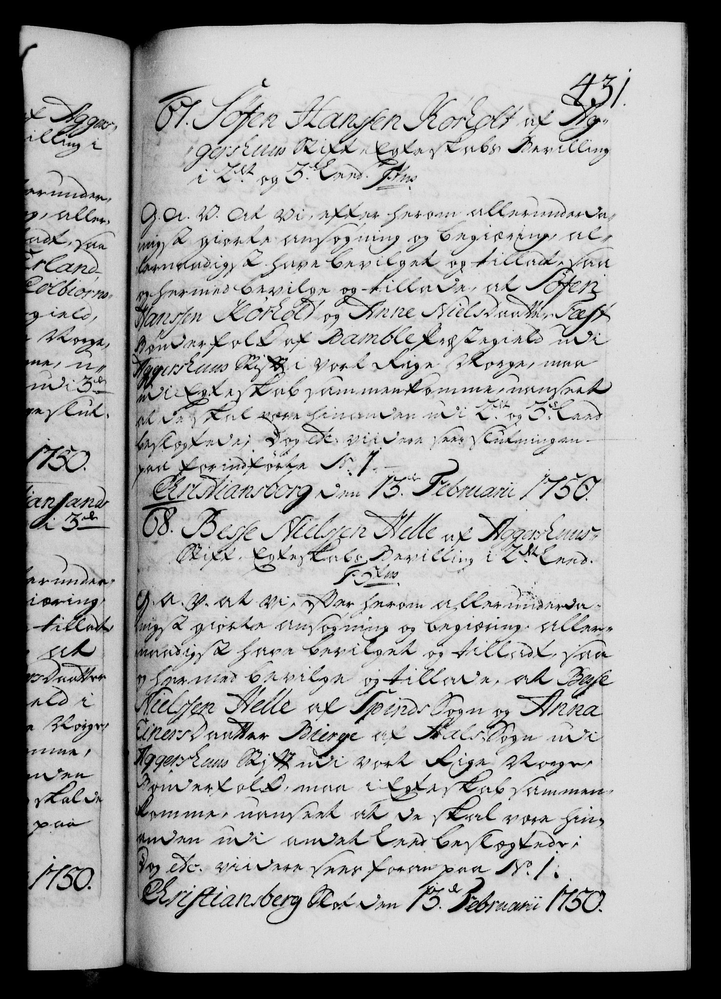 Danske Kanselli 1572-1799, AV/RA-EA-3023/F/Fc/Fca/Fcaa/L0036: Norske registre, 1749-1750, p. 431a