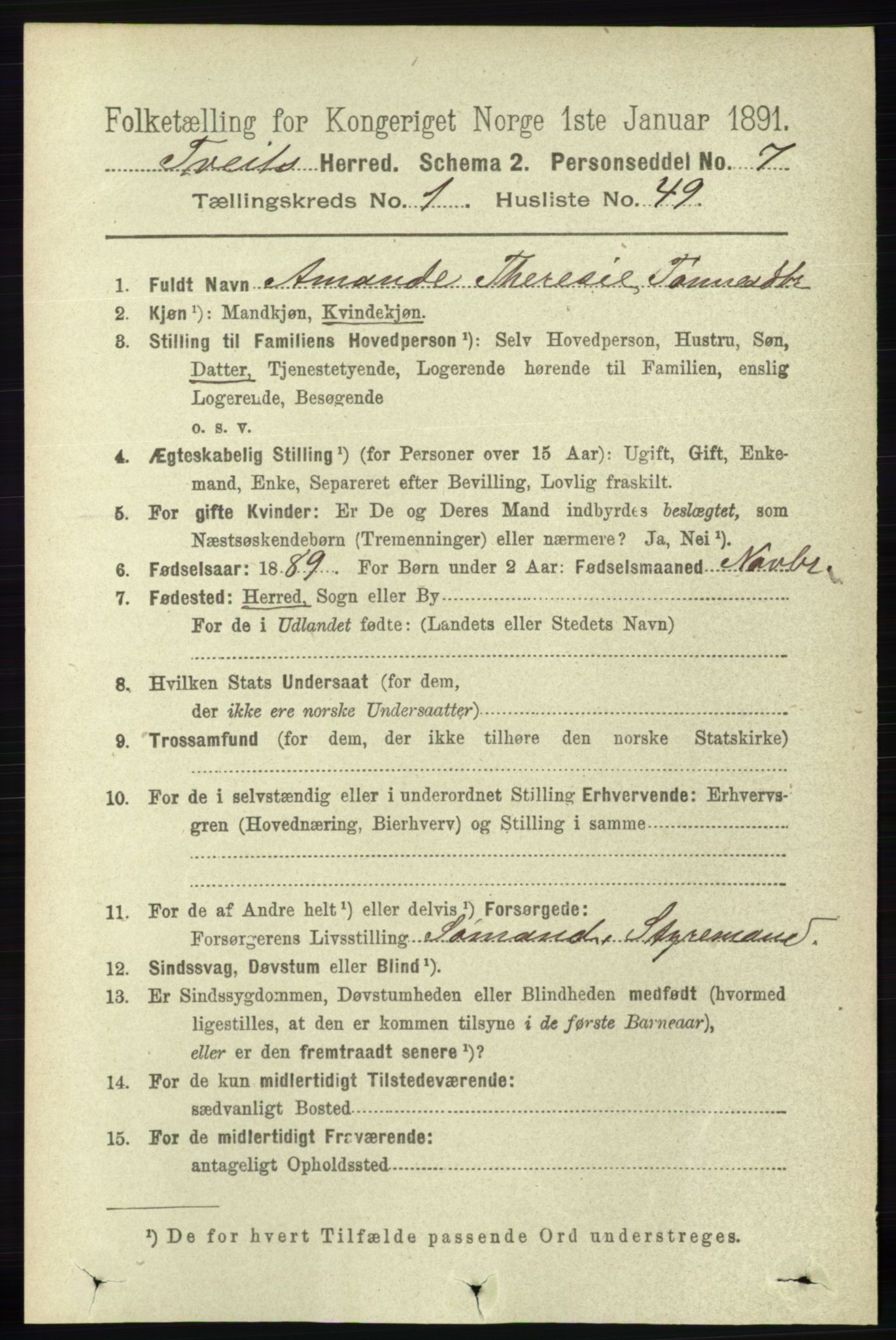 RA, 1891 census for 1013 Tveit, 1891, p. 326