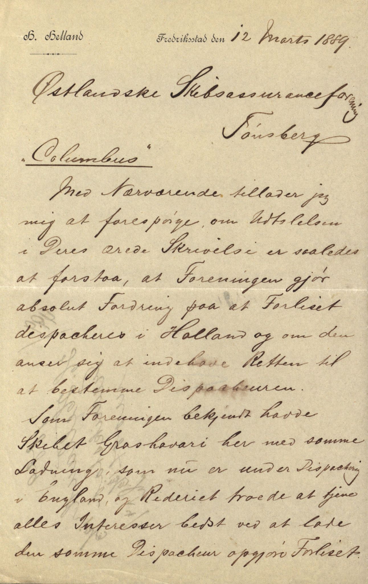 Pa 63 - Østlandske skibsassuranceforening, VEMU/A-1079/G/Ga/L0023/0012: Havaridokumenter / Columbus, Christiane Sophie, Marie, Jarlen, Kong Carl XV, 1889, p. 25