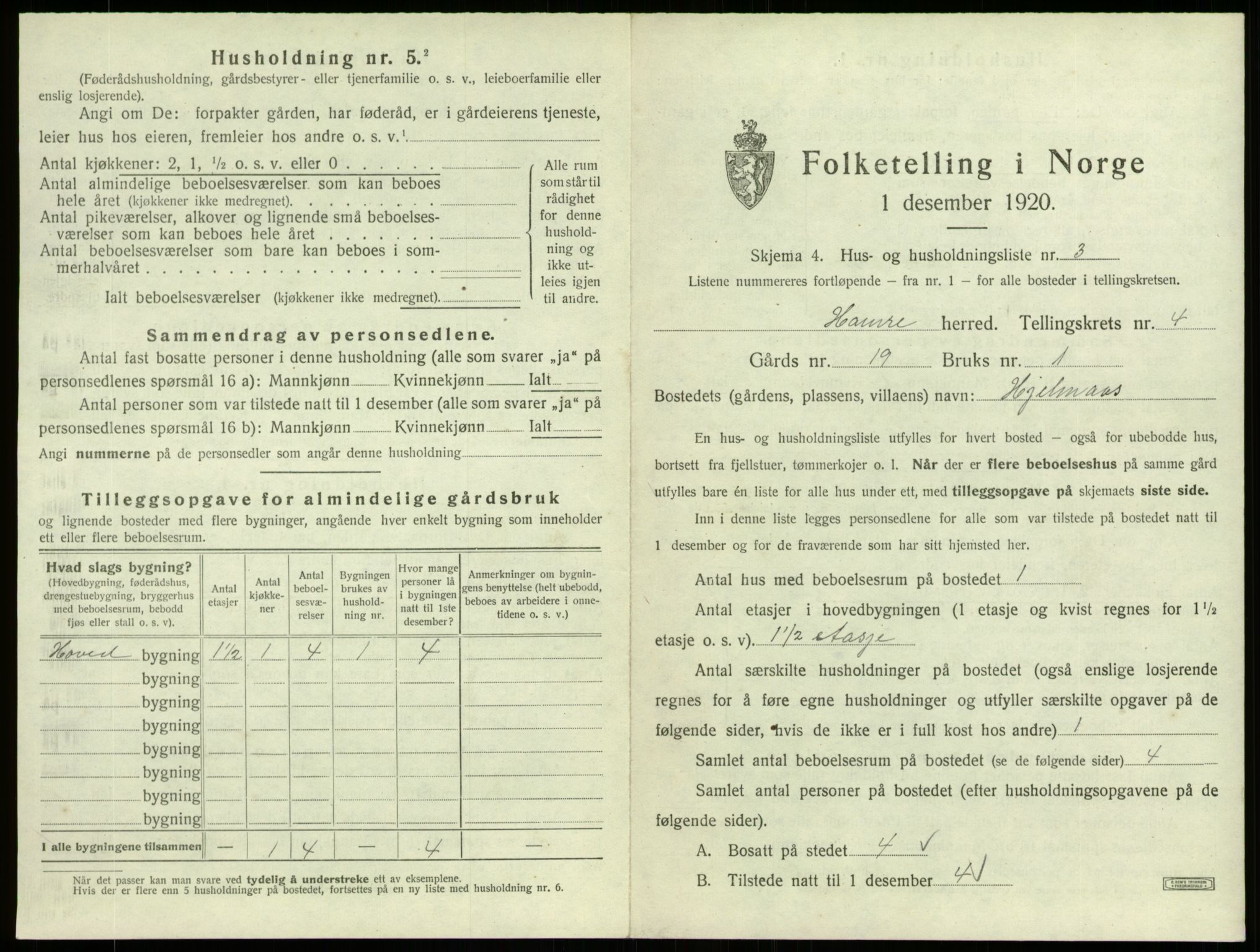SAB, 1920 census for Hamre, 1920, p. 321