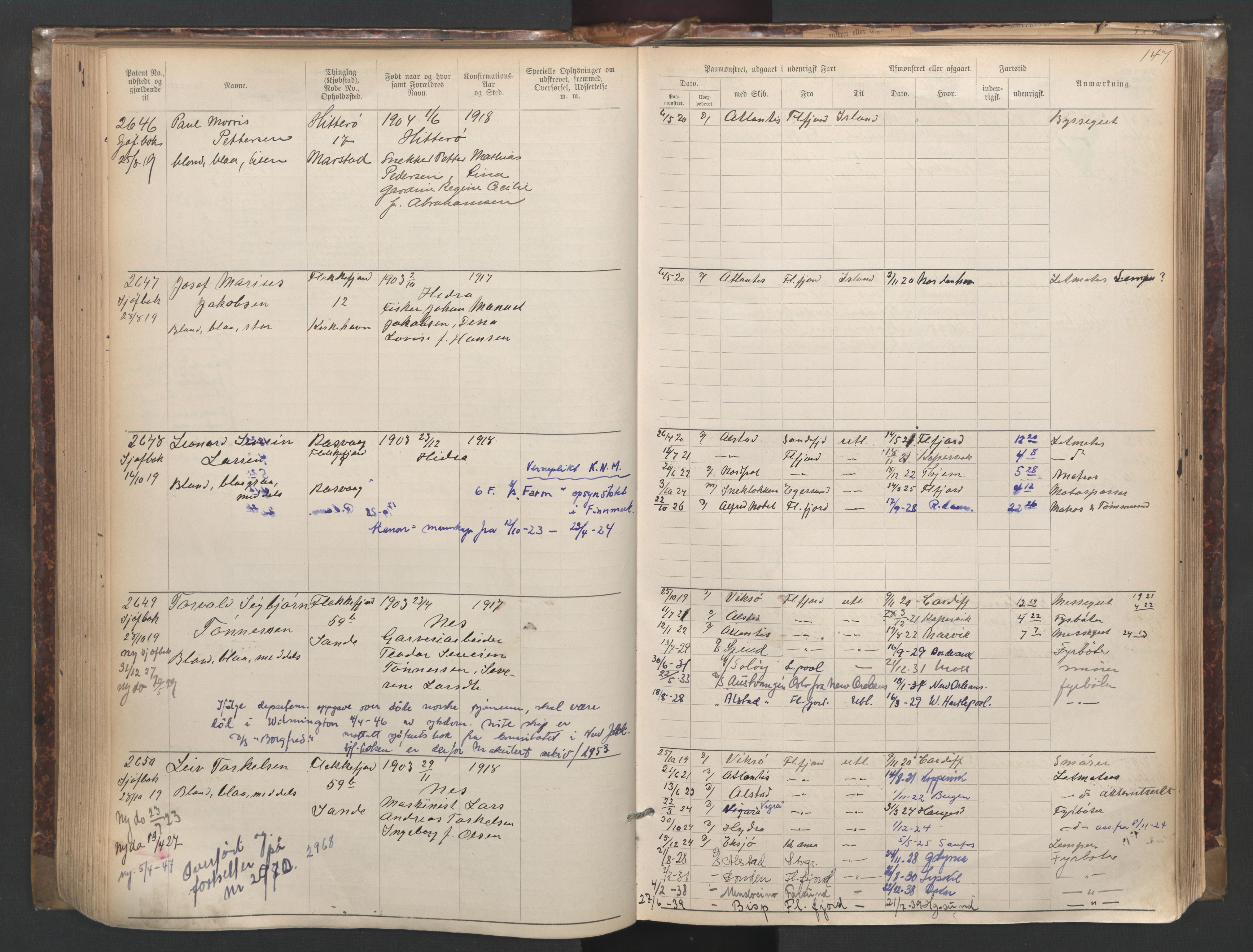 Flekkefjord mønstringskrets, AV/SAK-2031-0018/F/Fa/L0003: Annotasjonsrulle nr 1921-2963 med register, N-3, 1892-1948, p. 179