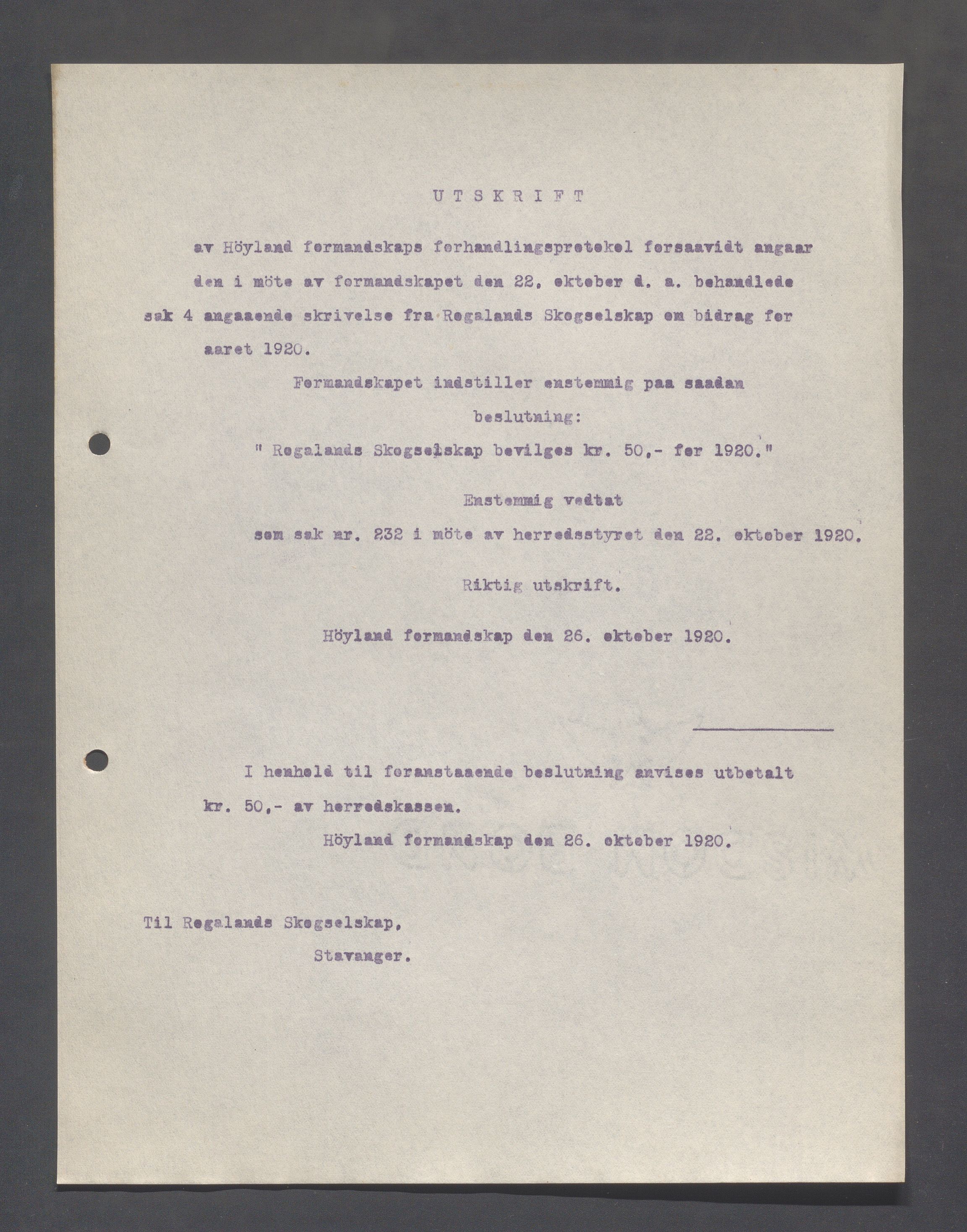 Høyland kommune - Formannskapet, IKAR/K-100046/B/L0005: Kopibok, 1918-1921, p. 1273