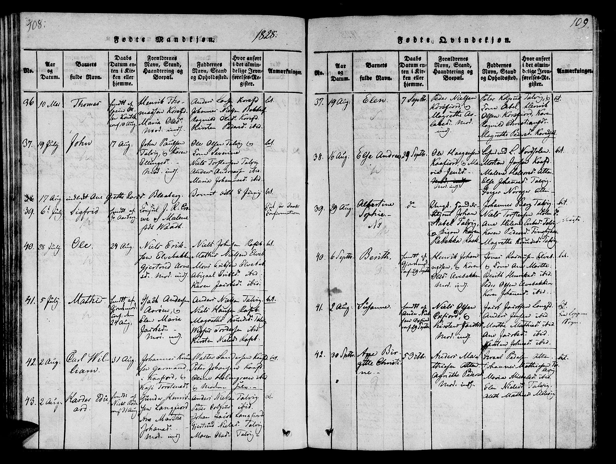 Talvik sokneprestkontor, SATØ/S-1337/H/Ha/L0008kirke: Parish register (official) no. 8, 1821-1837, p. 108-109