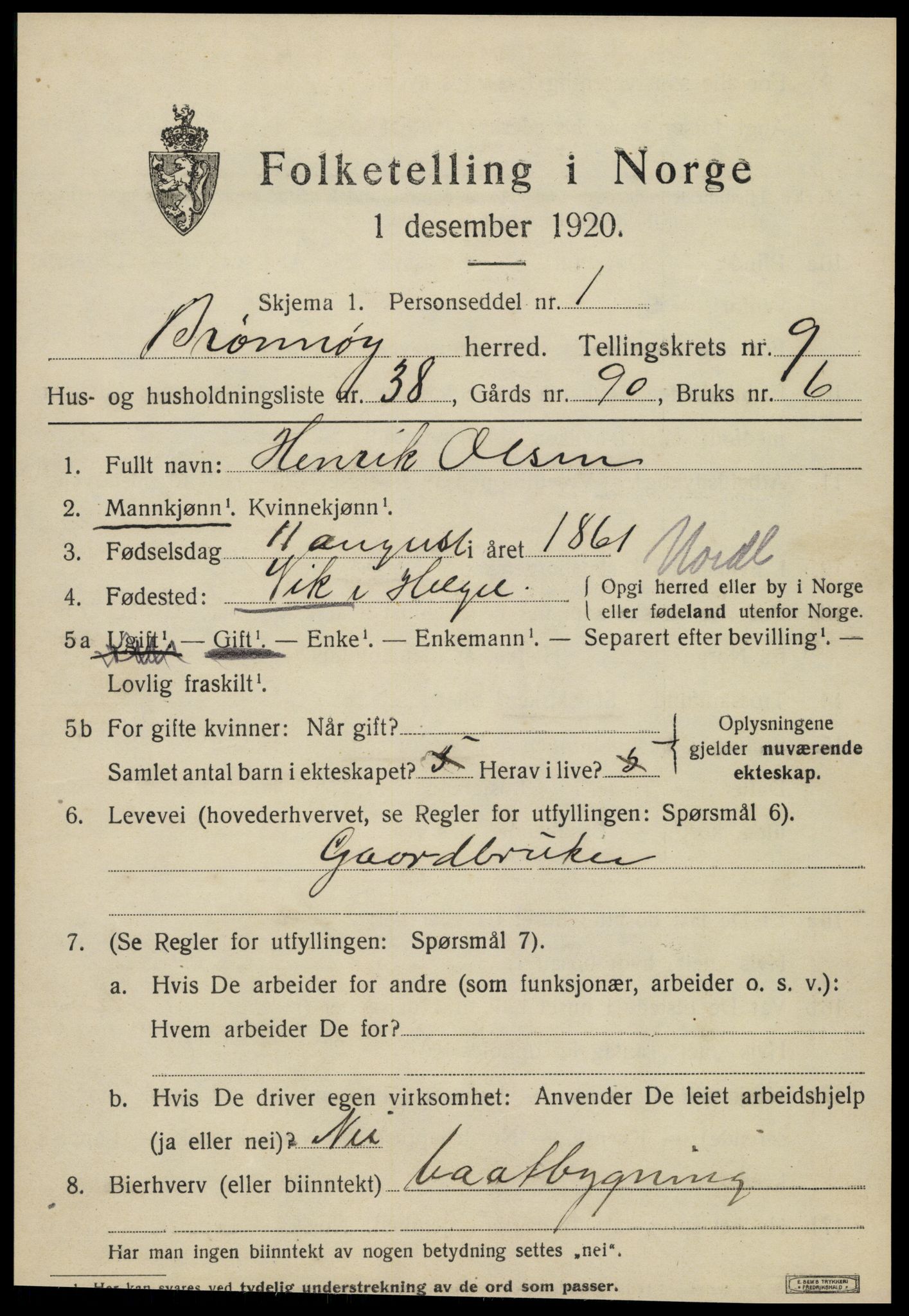 SAT, 1920 census for Brønnøy, 1920, p. 7572