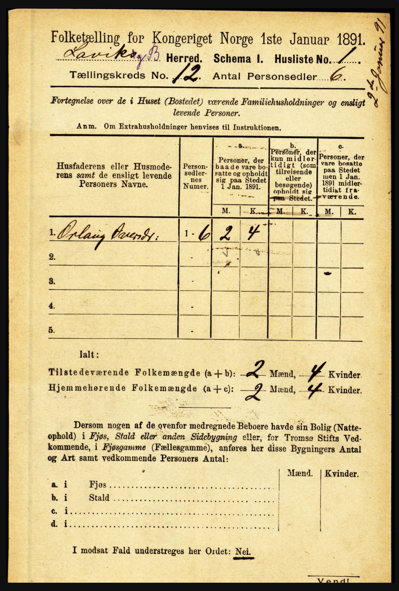 RA, 1891 census for 1415 Lavik og Brekke, 1891, p. 2329