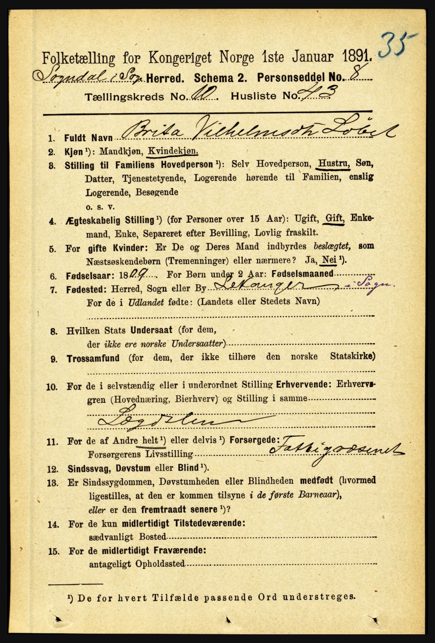 RA, 1891 census for 1420 Sogndal, 1891, p. 4215