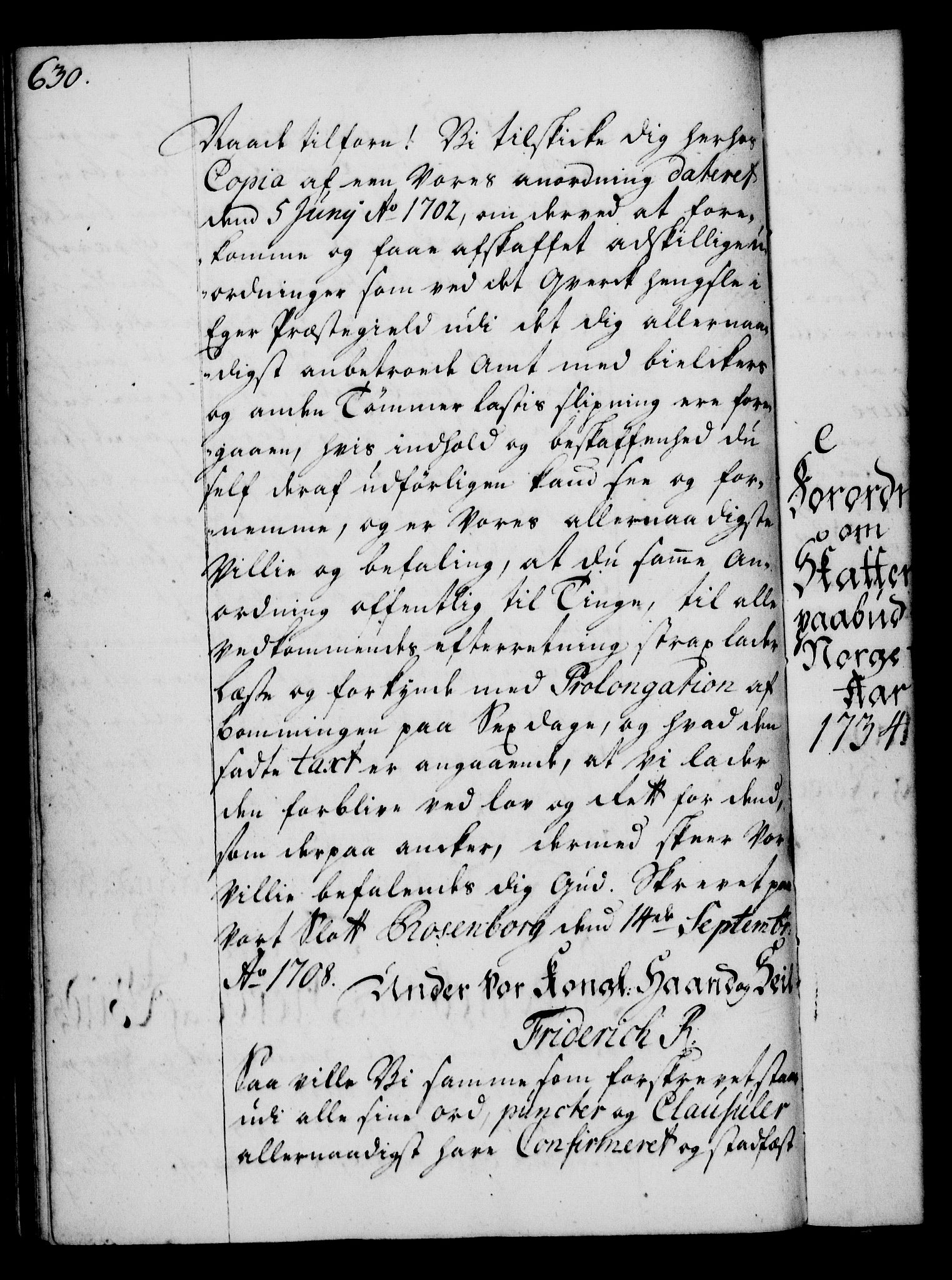 Rentekammeret, Kammerkanselliet, RA/EA-3111/G/Gg/Gga/L0003: Norsk ekspedisjonsprotokoll med register (merket RK 53.3), 1727-1734, p. 630