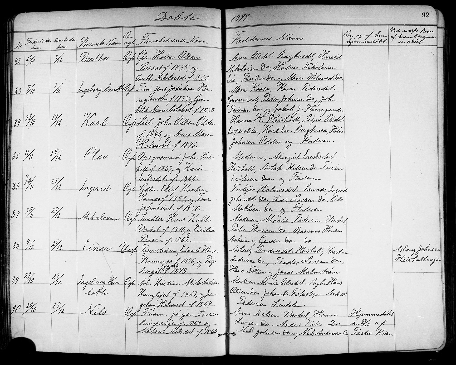 Holla kirkebøker, SAKO/A-272/G/Ga/L0005: Parish register (copy) no. I 5, 1891-1917, p. 92