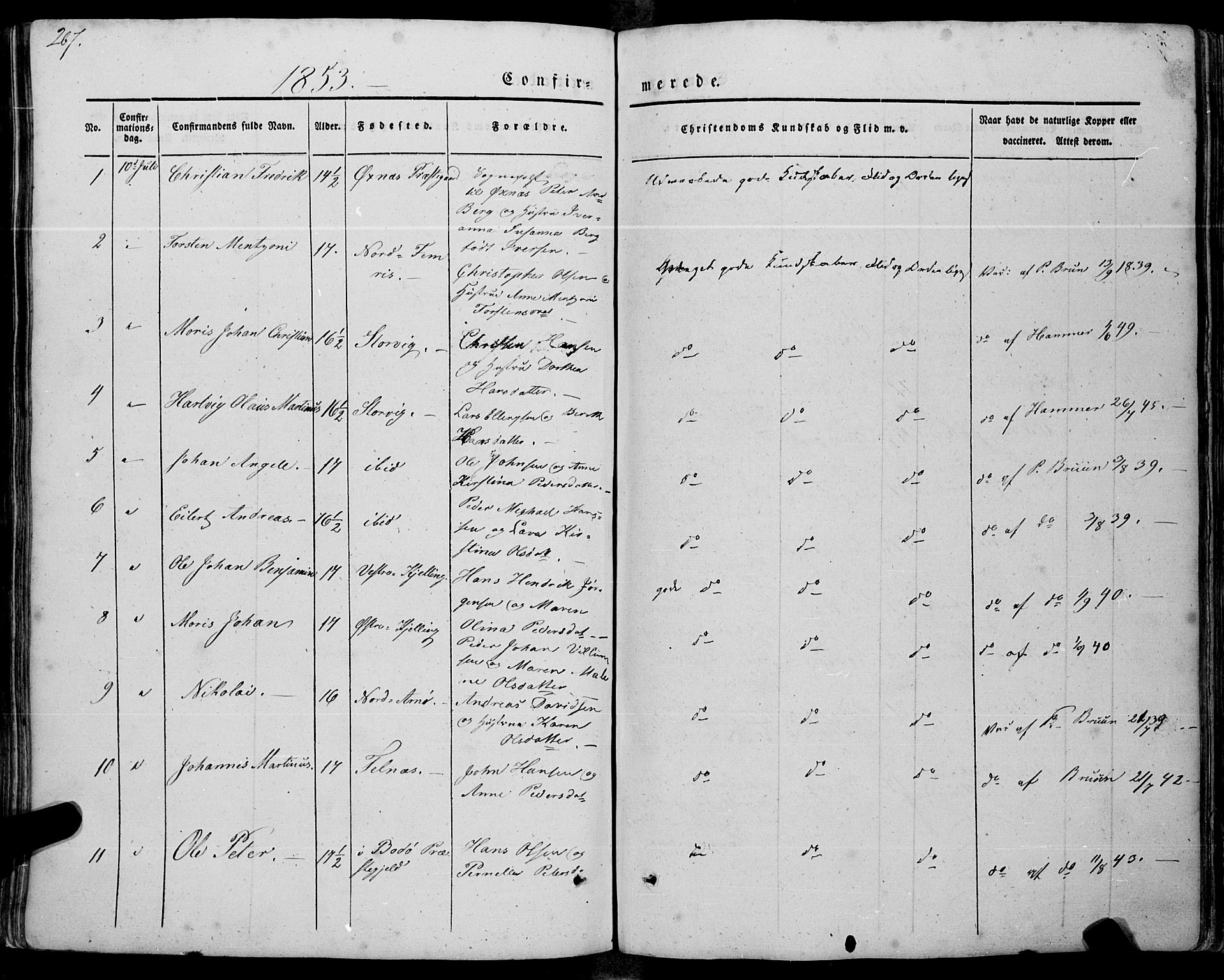 Ministerialprotokoller, klokkerbøker og fødselsregistre - Nordland, SAT/A-1459/805/L0097: Parish register (official) no. 805A04, 1837-1861, p. 267
