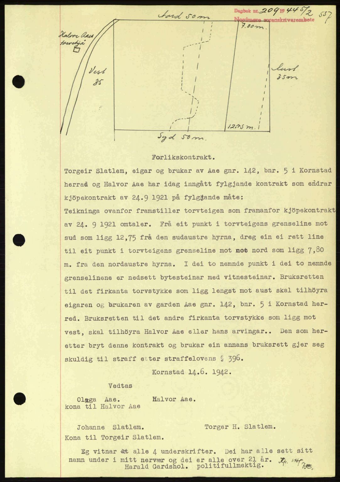 Nordmøre sorenskriveri, AV/SAT-A-4132/1/2/2Ca: Mortgage book no. B91, 1943-1944, Diary no: : 209/1944