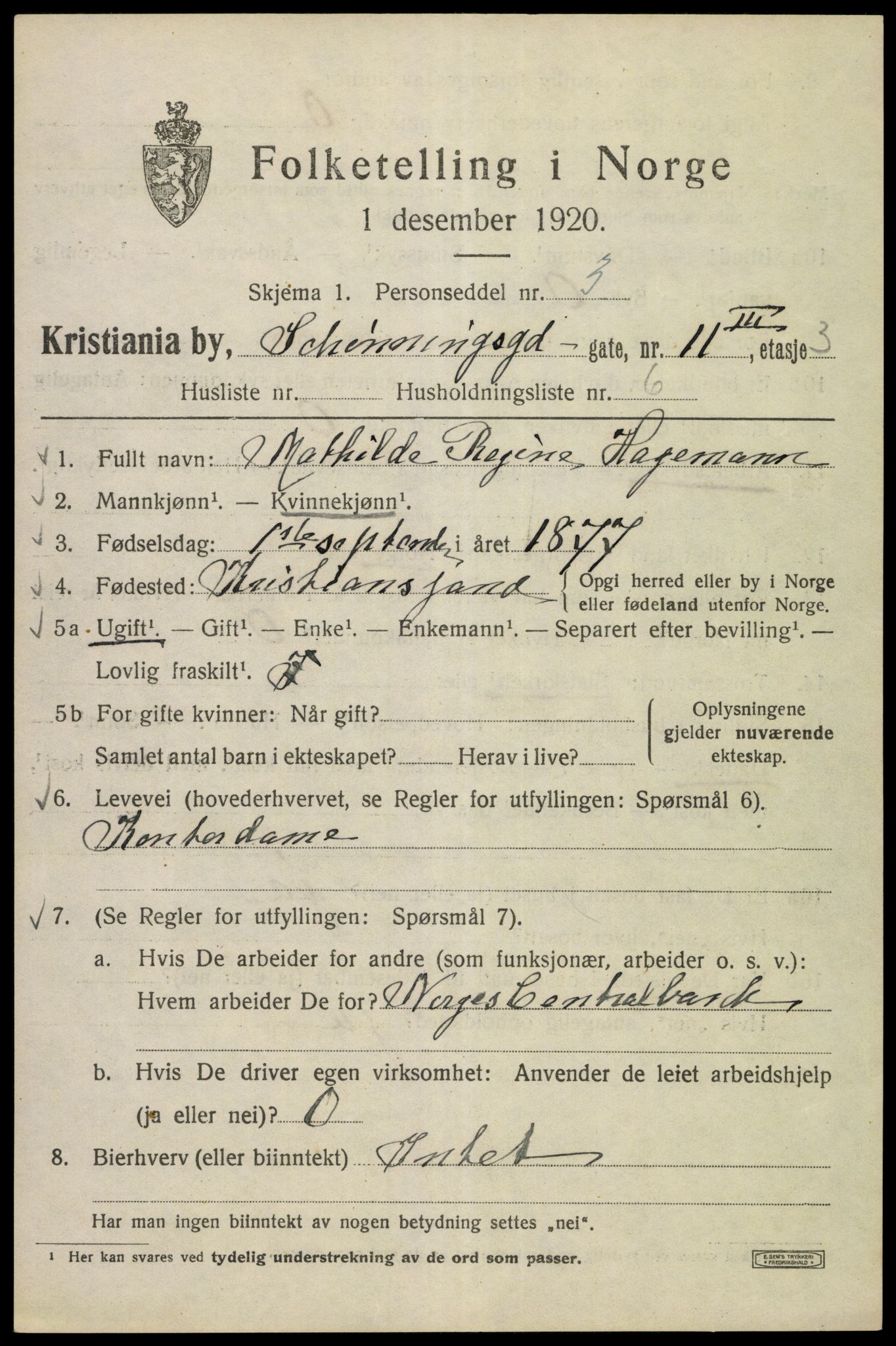 SAO, 1920 census for Kristiania, 1920, p. 504063