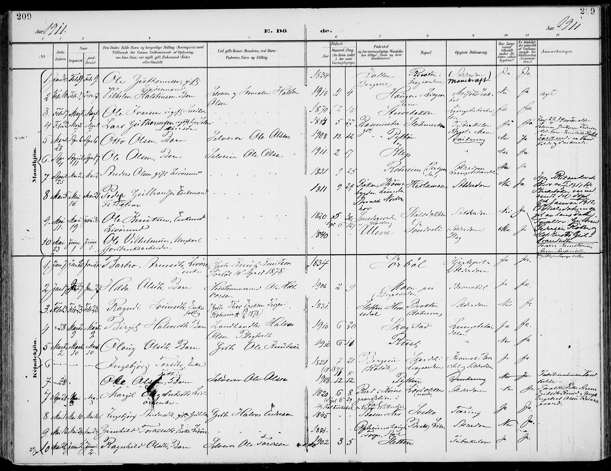 Gol kirkebøker, AV/SAKO-A-226/F/Fa/L0006: Parish register (official) no. I 6, 1901-1918, p. 209