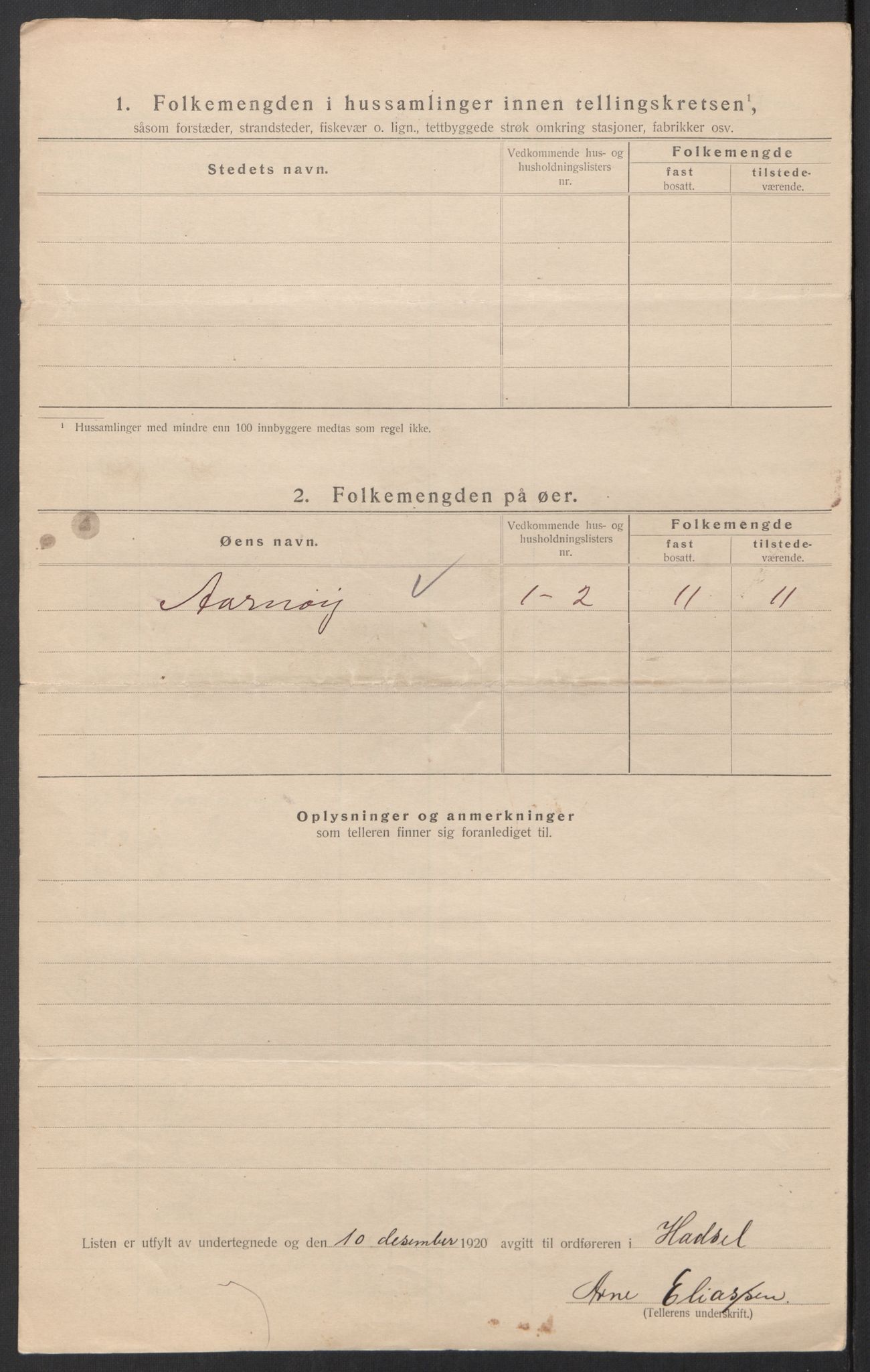 SAT, 1920 census for Hadsel, 1920, p. 37