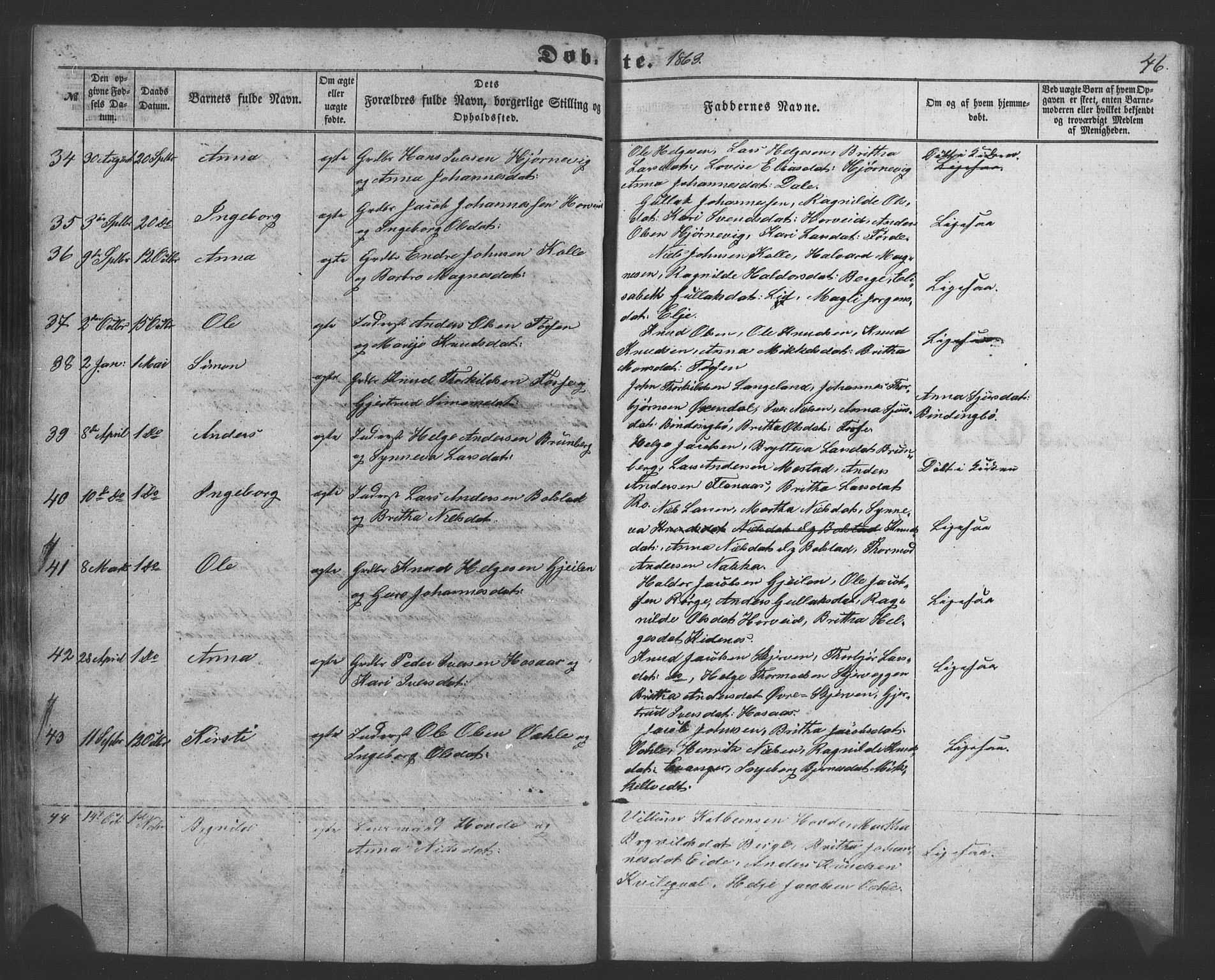 Evanger sokneprestembete, AV/SAB-A-99924: Parish register (copy) no. A 1, 1855-1864, p. 46