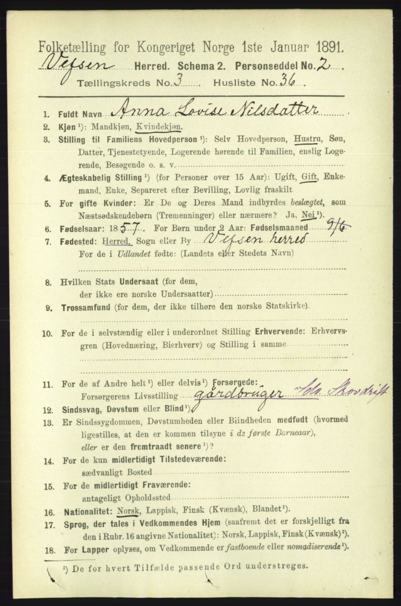 RA, 1891 census for 1824 Vefsn, 1891, p. 1528