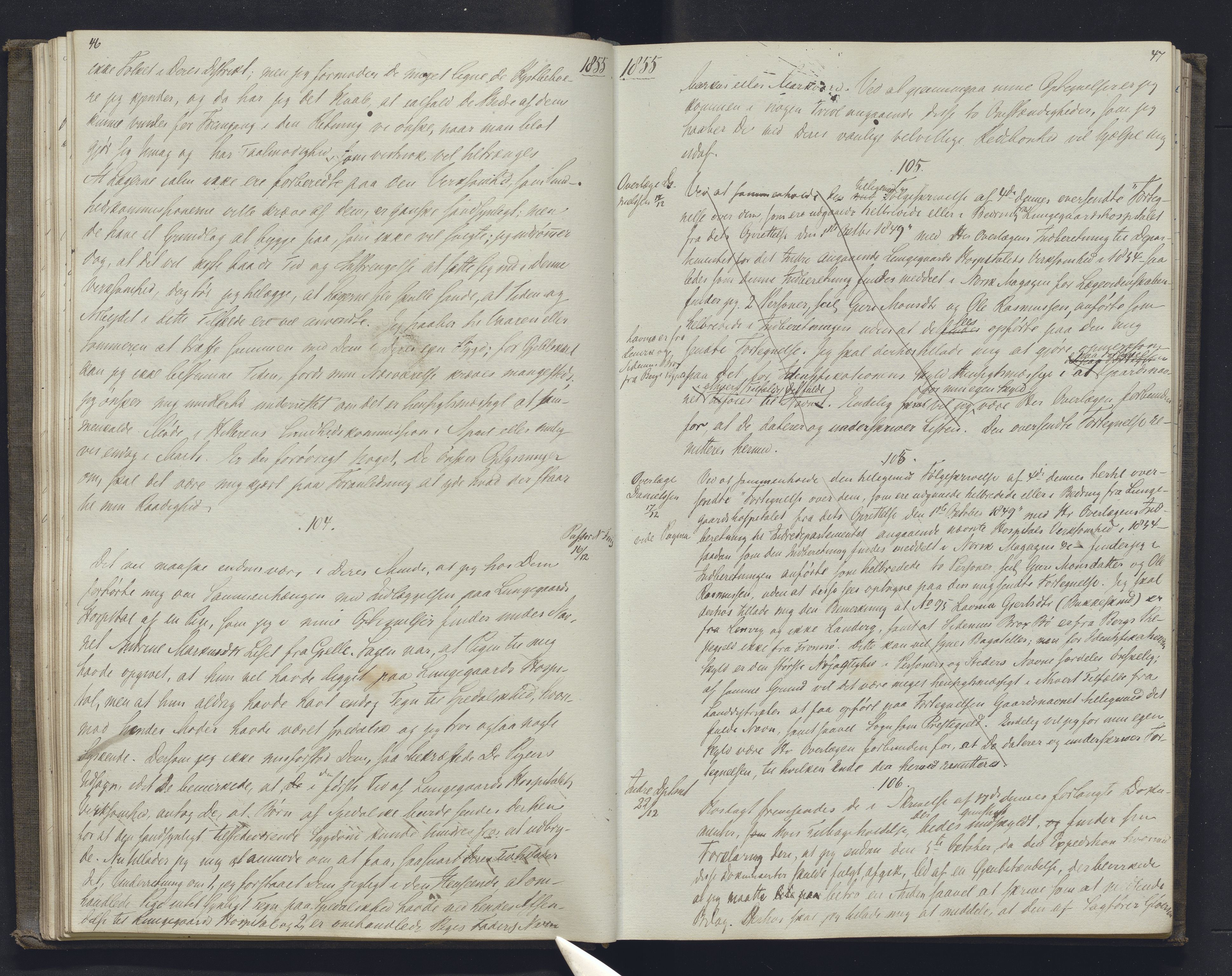 Lepraarkiver - Overlegen for den spedalske sykdom, AV/SAB-A-61001/B.b/L0001: Kopibok, 1854-1858, p. 46-47