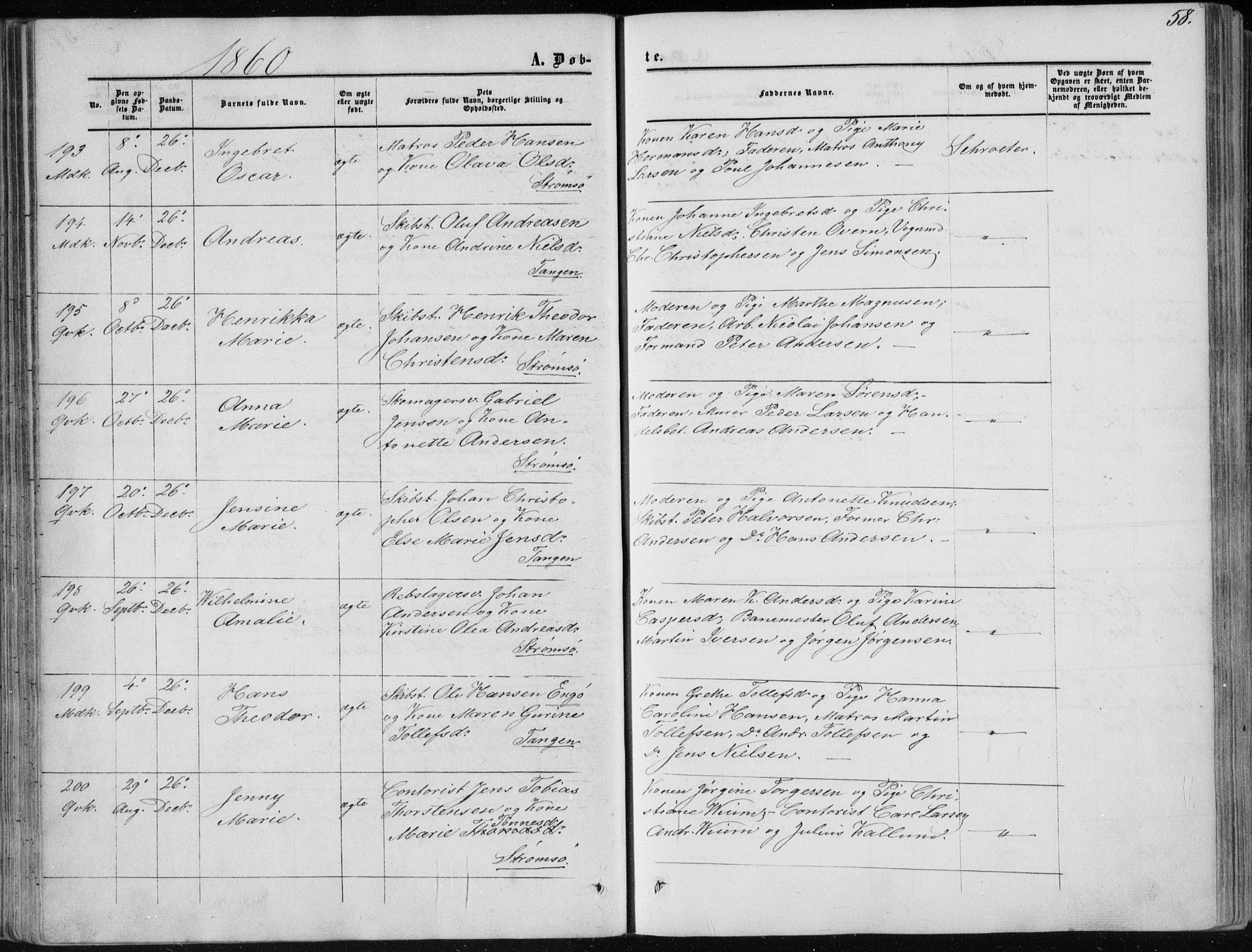 Strømsø kirkebøker, SAKO/A-246/F/Fa/L0015: Parish register (official) no. I 15, 1859-1868, p. 58