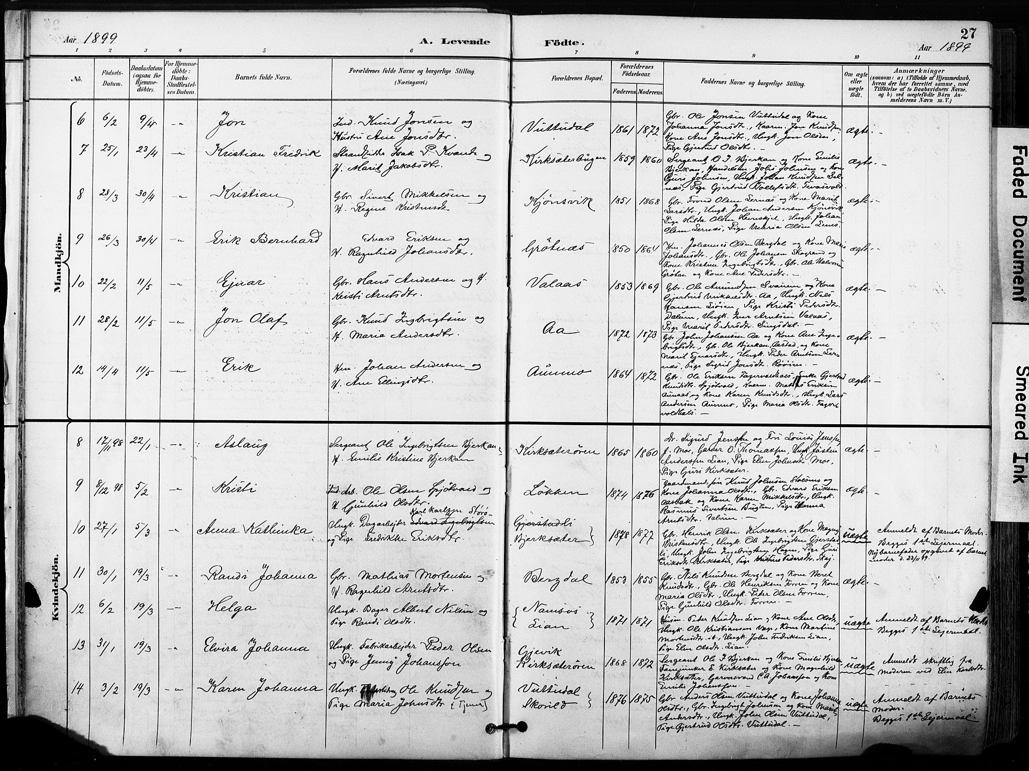 Ministerialprotokoller, klokkerbøker og fødselsregistre - Sør-Trøndelag, AV/SAT-A-1456/630/L0497: Parish register (official) no. 630A10, 1896-1910, p. 27