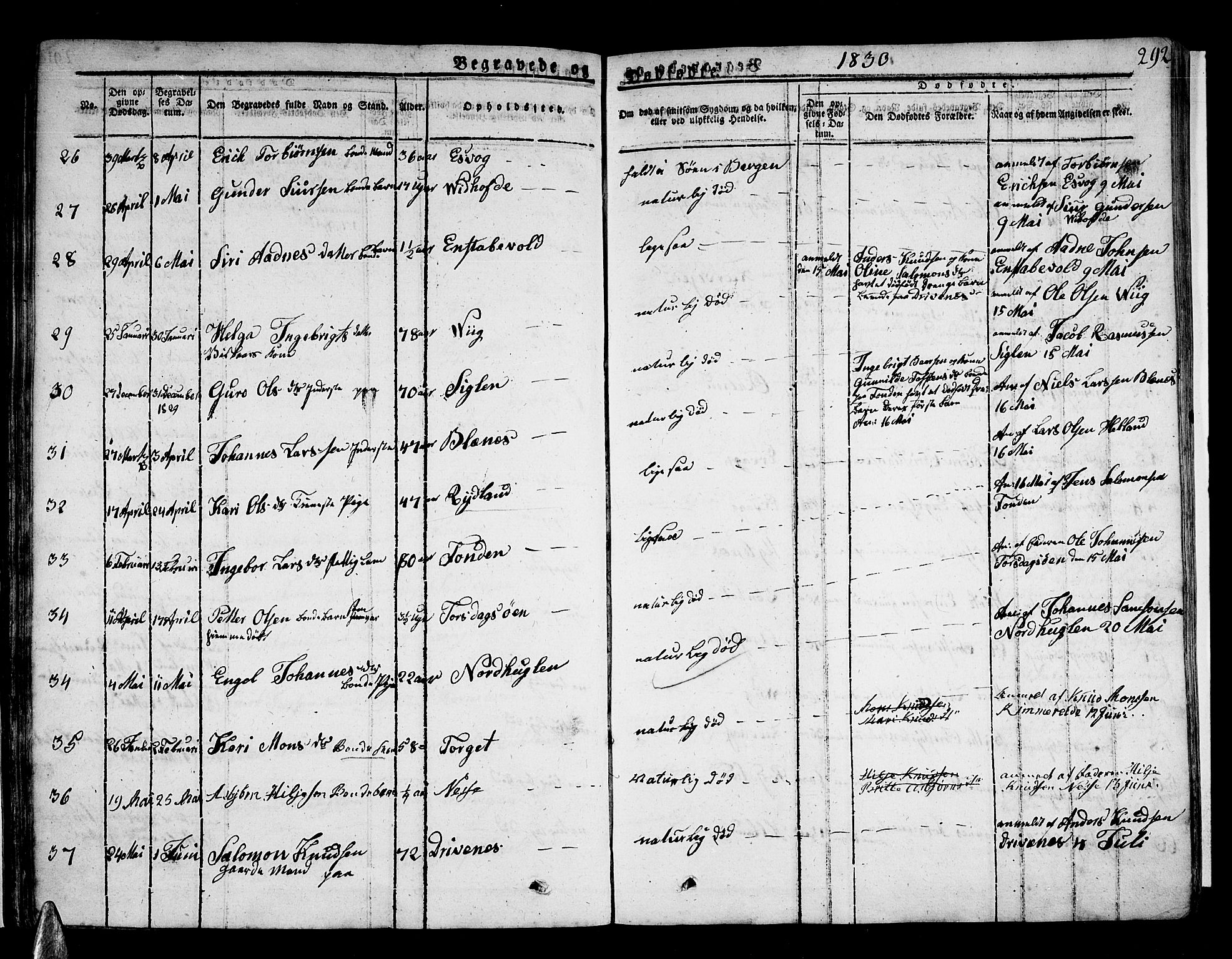 Stord sokneprestembete, AV/SAB-A-78201/H/Haa: Parish register (official) no. A 6, 1826-1840, p. 292