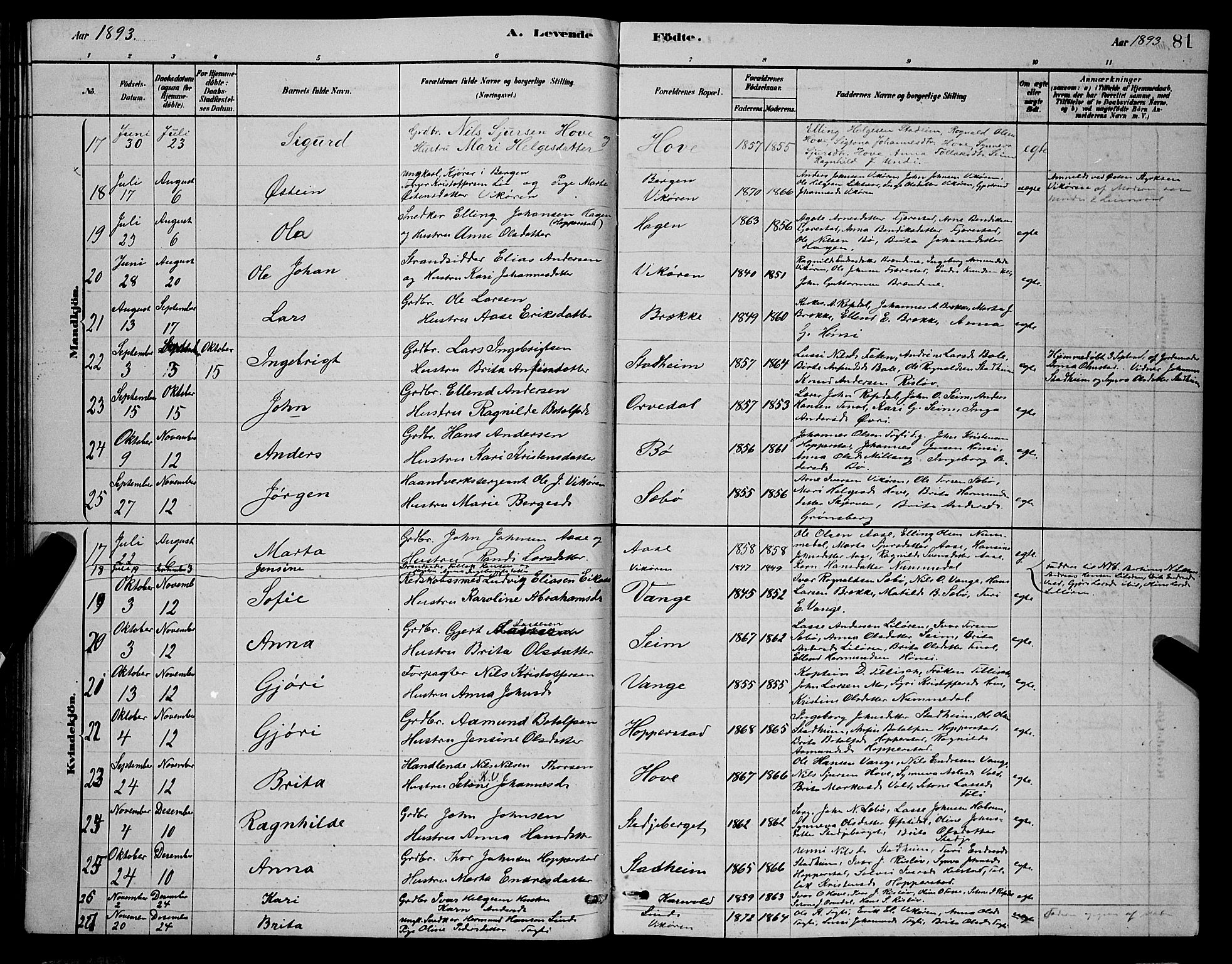 Vik sokneprestembete, SAB/A-81501: Parish register (copy) no. A 3, 1878-1894, p. 81