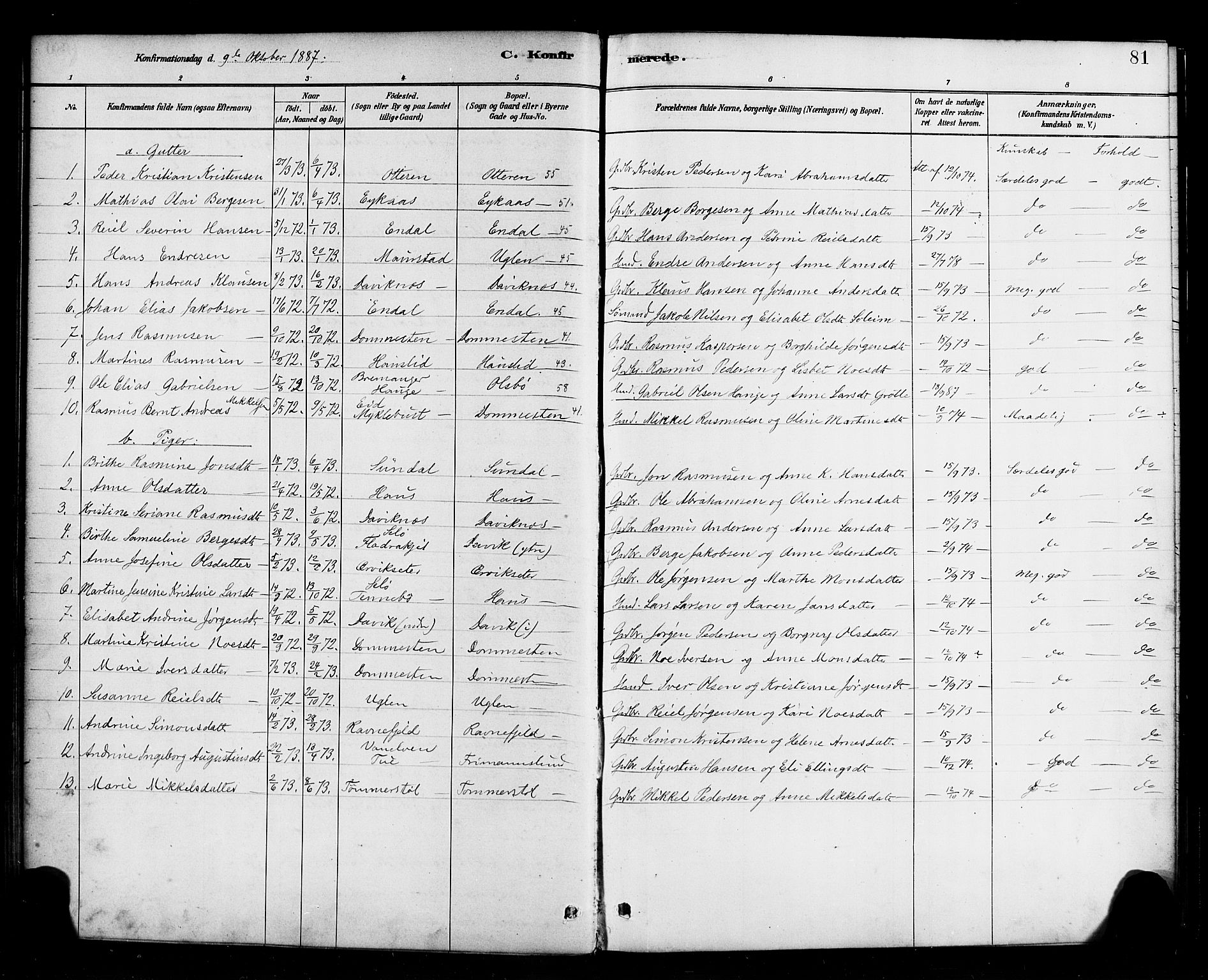 Davik sokneprestembete, AV/SAB-A-79701/H/Haa/Haab/L0001: Parish register (official) no. B 1, 1882-1900, p. 81