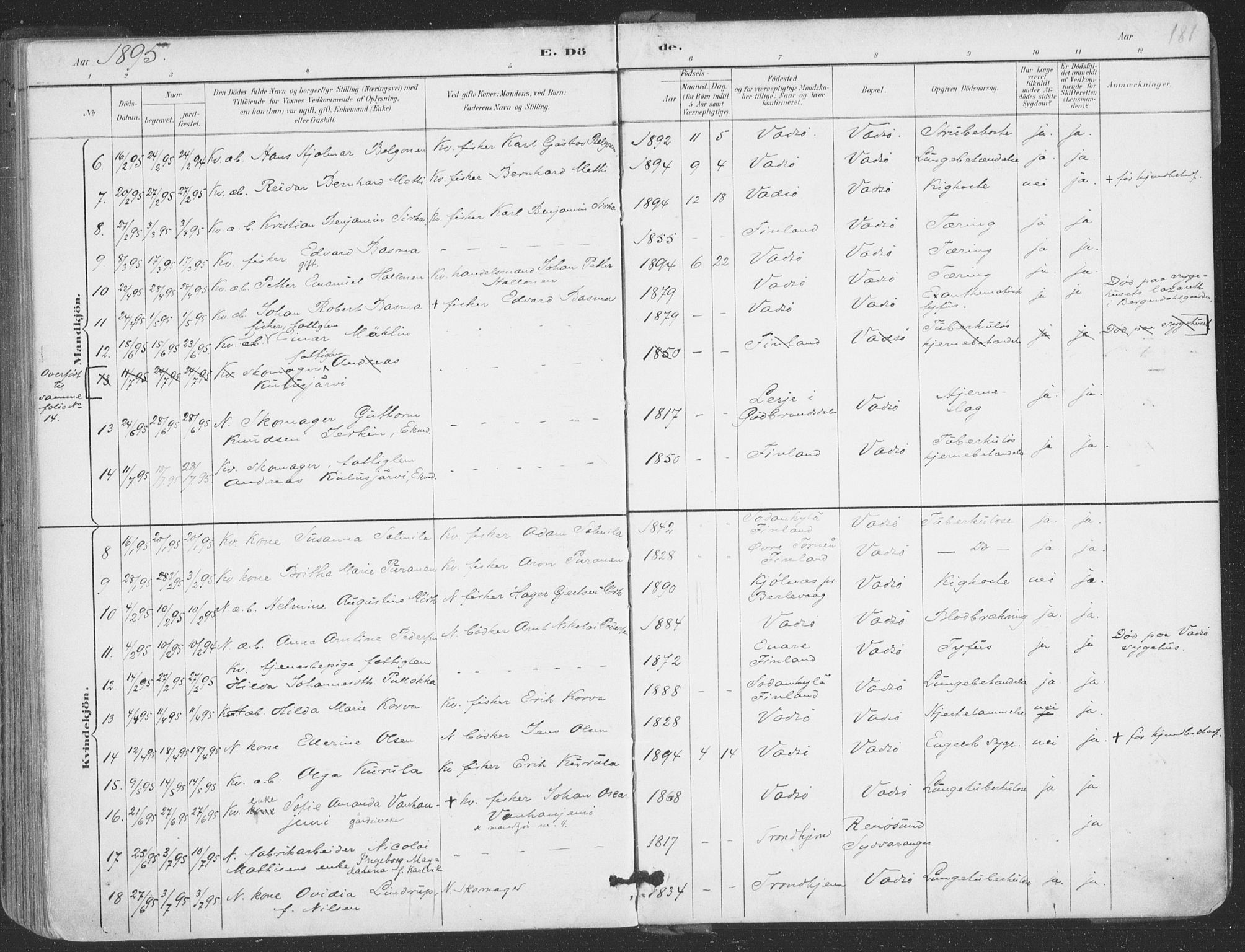 Vadsø sokneprestkontor, SATØ/S-1325/H/Ha/L0006kirke: Parish register (official) no. 6, 1885-1895, p. 181