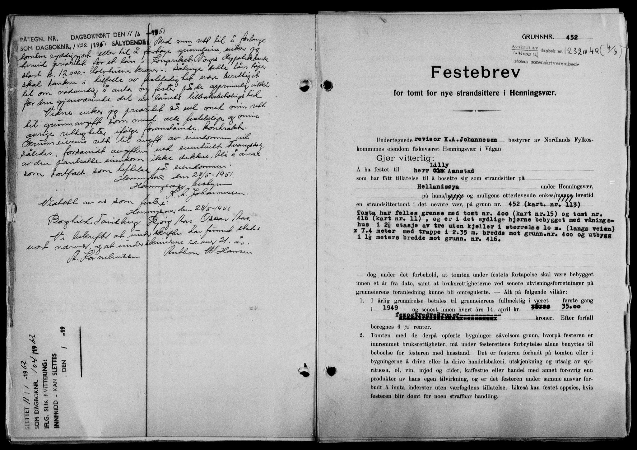 Lofoten sorenskriveri, SAT/A-0017/1/2/2C/L0021a: Mortgage book no. 21a, 1949-1949, Diary no: : 1232/1949