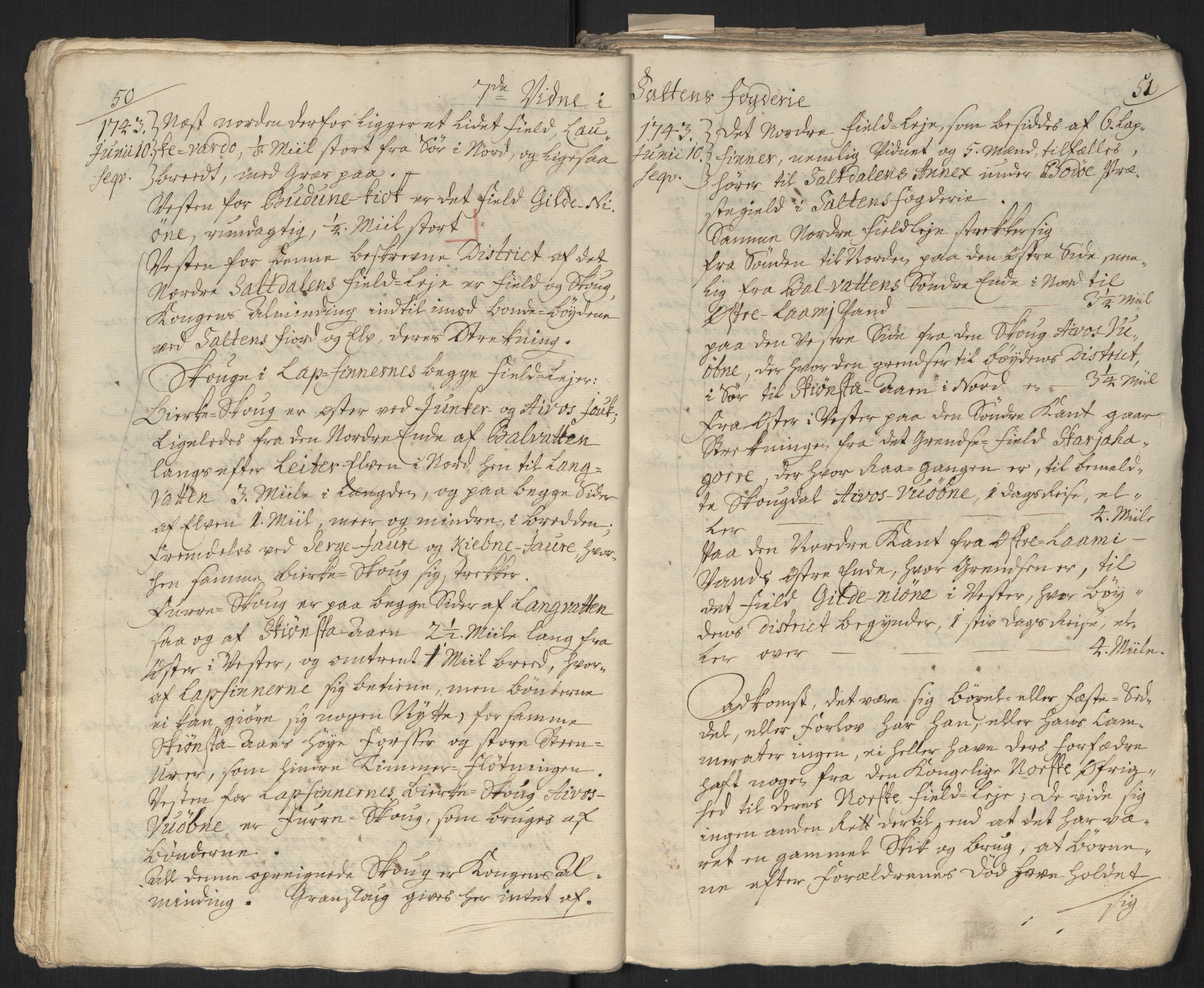 Danske Kanselli, Grensearkivet, AV/RA-EA-4062/F/L0011a/0001: Volum XXIII-XXVIa / Vol. XXIII: Major Schnitlers grenseeksaminasjonsprotokoll, 3. bind, 1743, p. 50-51