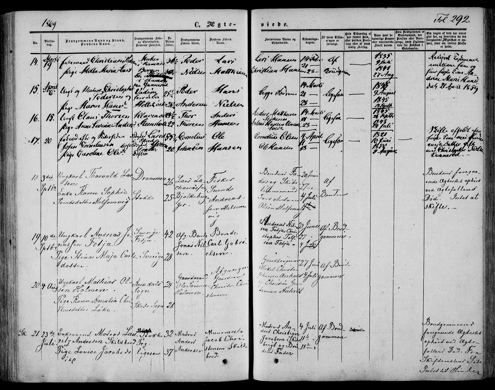 Stokke kirkebøker, AV/SAKO-A-320/F/Fa/L0008: Parish register (official) no. I 8, 1858-1871, p. 292