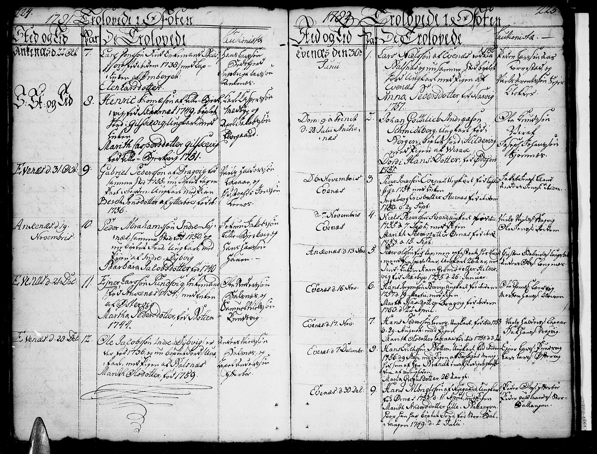 Ministerialprotokoller, klokkerbøker og fødselsregistre - Nordland, SAT/A-1459/863/L0892: Parish register (official) no. 863A04, 1765-1794, p. 224-225