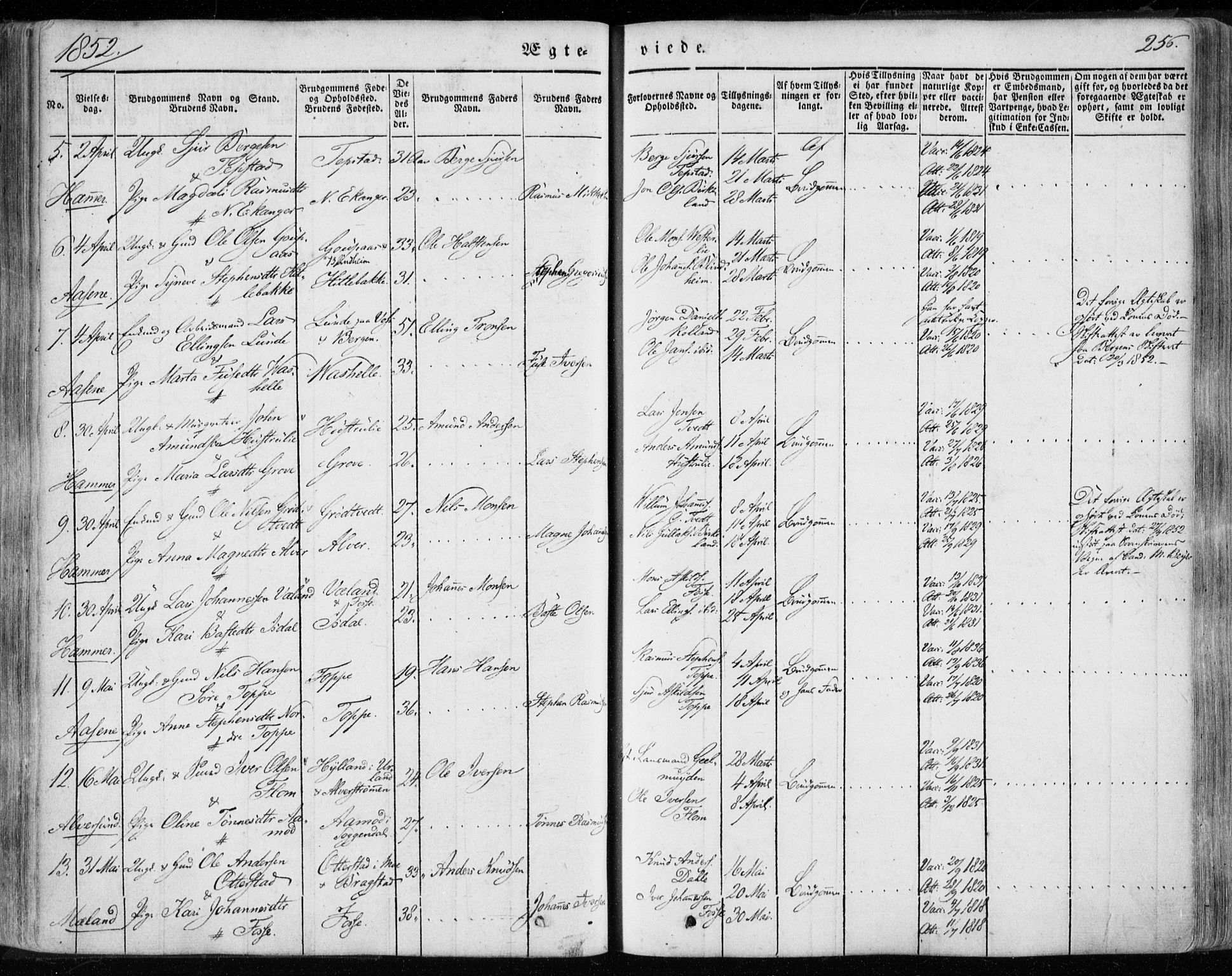 Hamre sokneprestembete, AV/SAB-A-75501/H/Ha/Haa/Haaa/L0013: Parish register (official) no. A 13, 1846-1857, p. 256