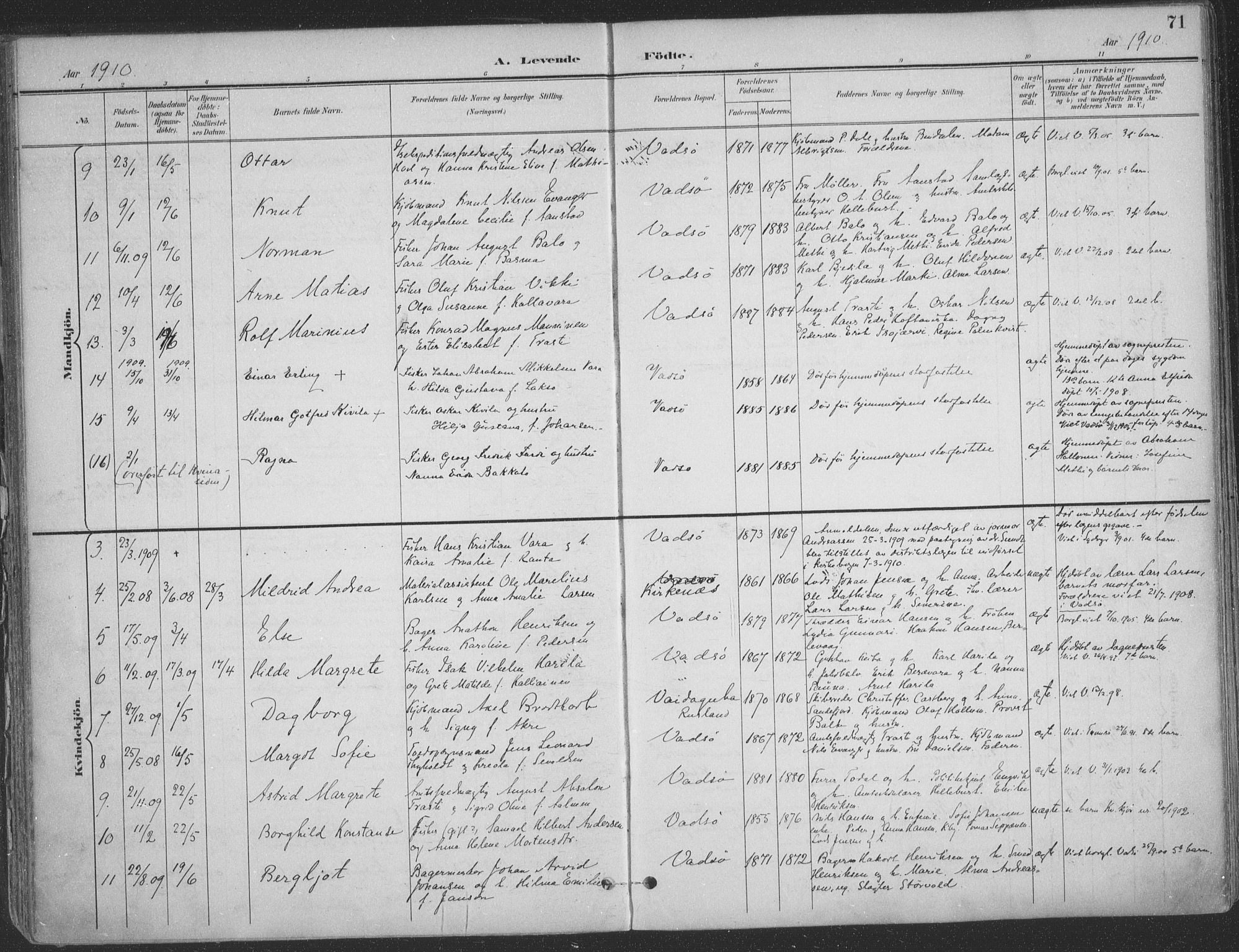 Vadsø sokneprestkontor, SATØ/S-1325/H/Ha/L0007kirke: Parish register (official) no. 7, 1896-1916, p. 71