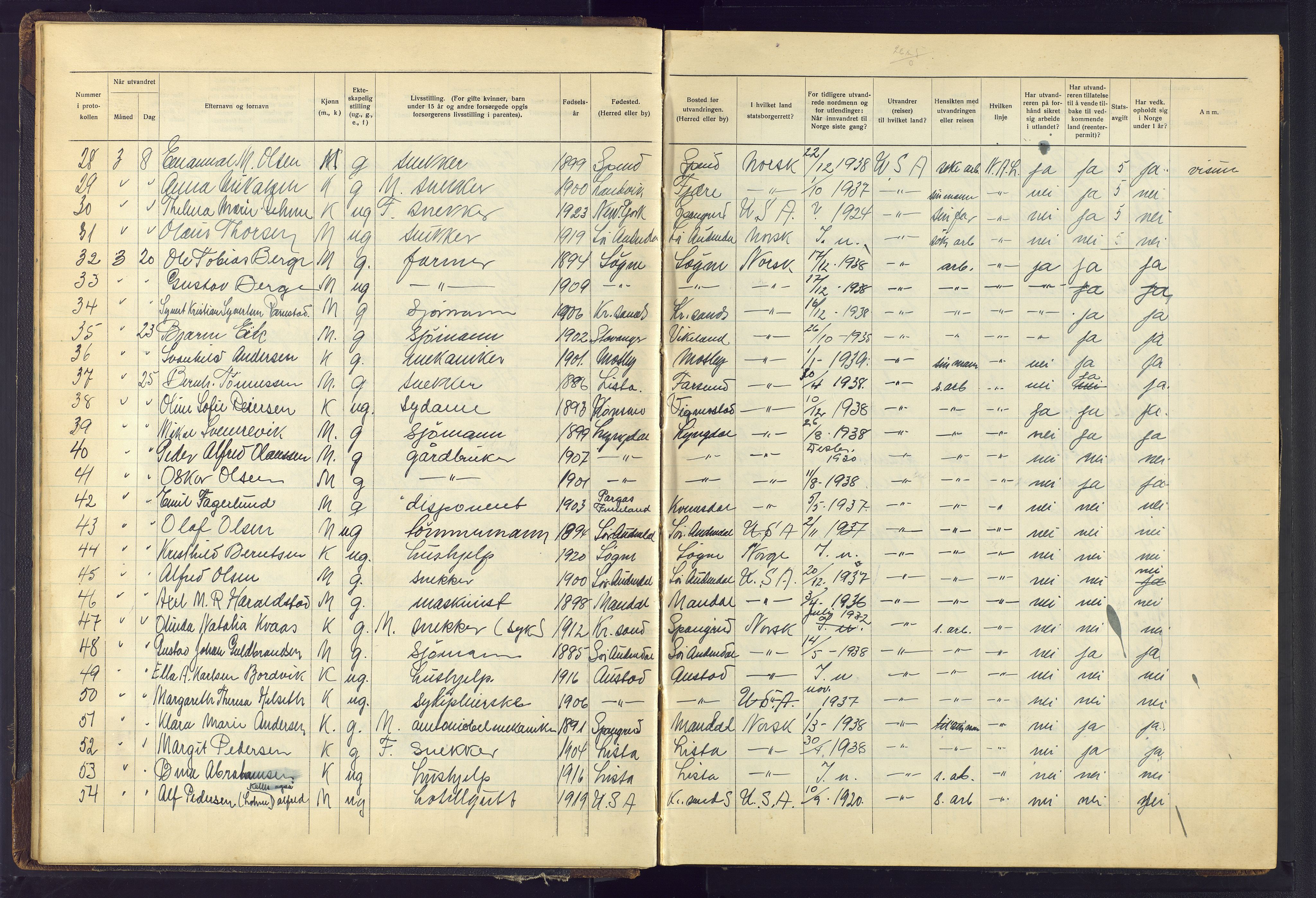 Kristiansand politikammer, AV/SAK-1243-0004/K/Kb/L0248: Emigrantprotokoll, 1938-1951, p. 18